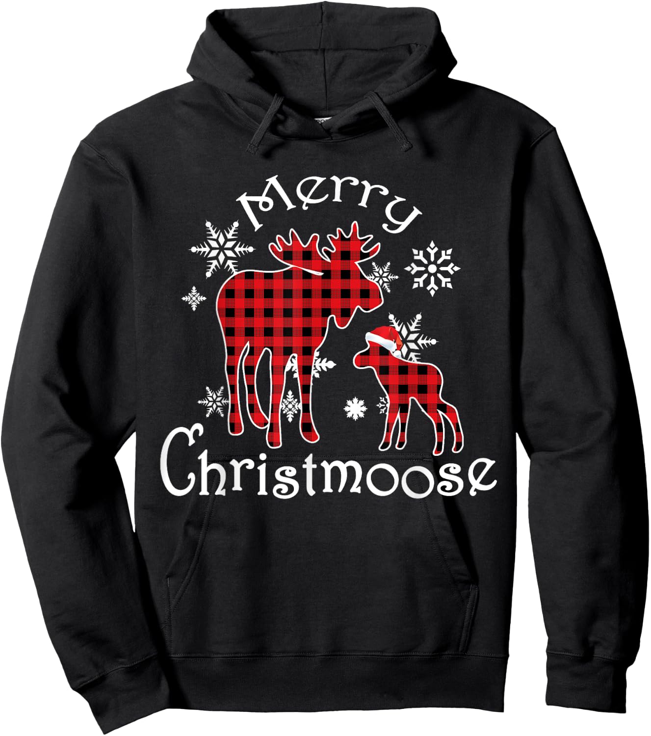 Merry Christmoose Moose Buffalo Red Plaid Christmas Hoodie - Hoodie | Black