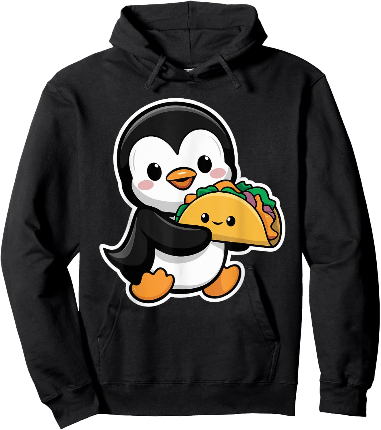 Funny Penguin Holding Taco Cute Kawaii Food Penguin Hoodie - Hoodie | Black