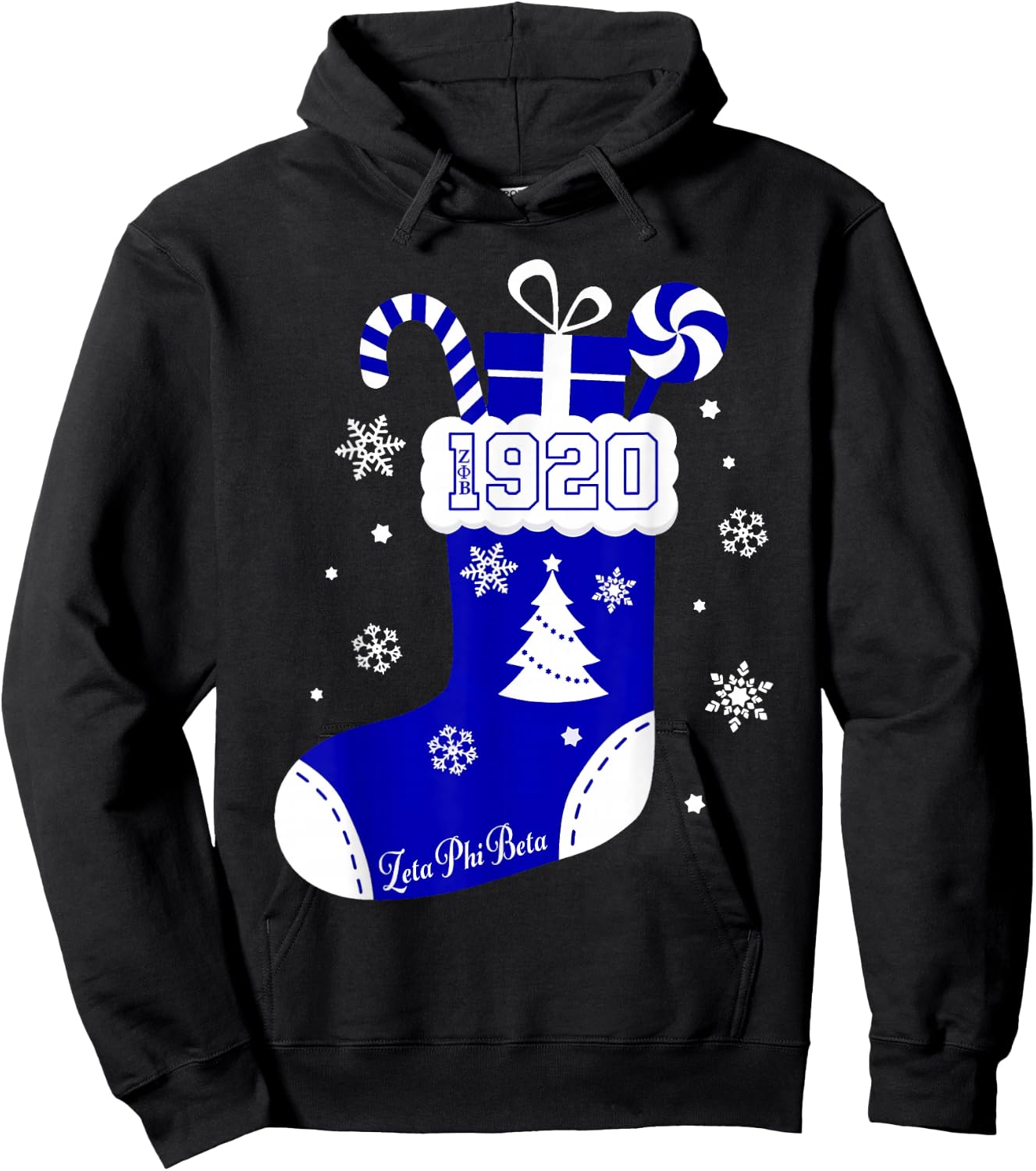 Christmas Sock Candy Cane ZEta Women Girls Apparel Black Casual Modern Holiday Hoodie - Hoodie | Black