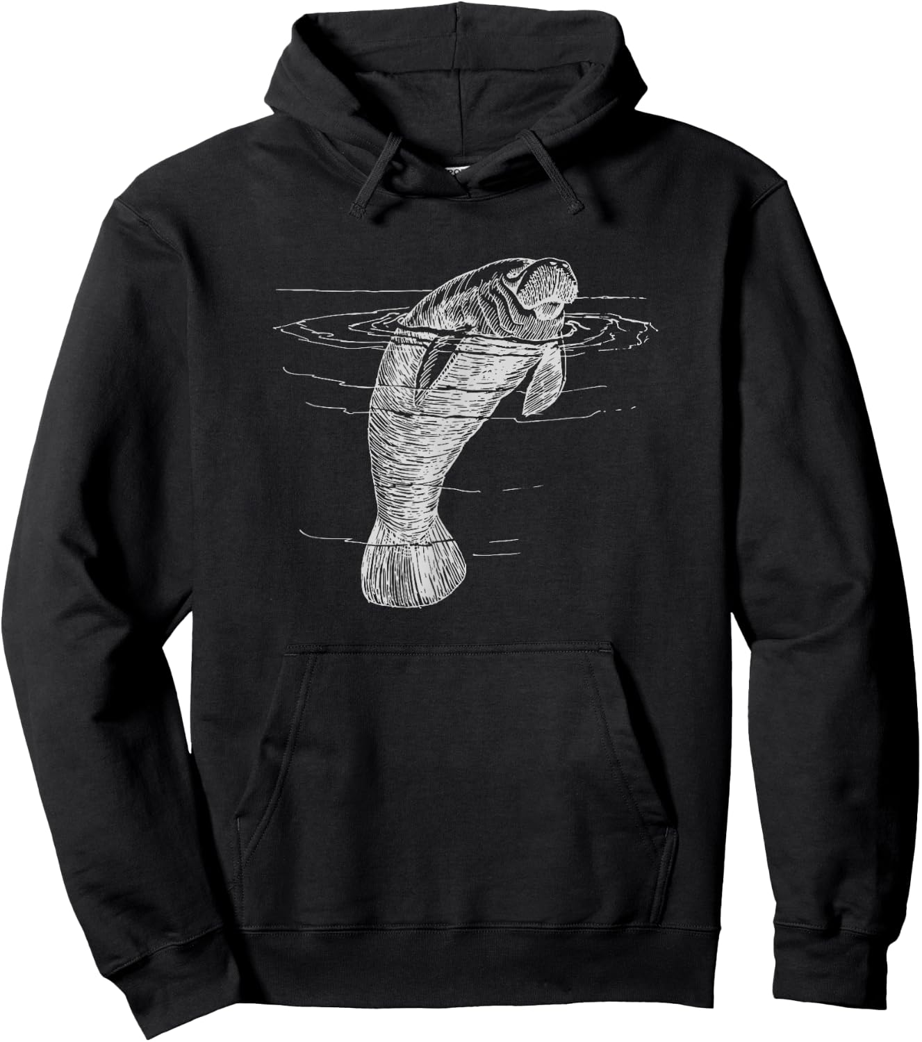 Manatee Illustration Sea Cow Marine Mammal Friendly Manatee Hoodie - Hoodie | Black