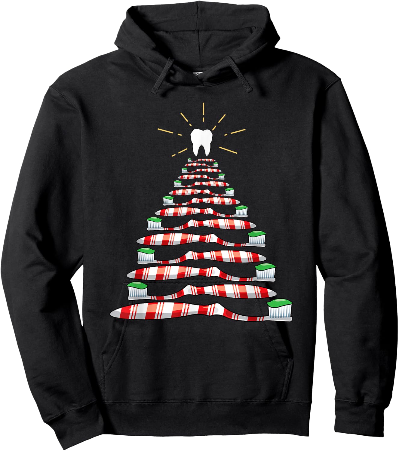Dental Christmas Tooth Brush Christmas Tree Hoodie - Hoodie | Black