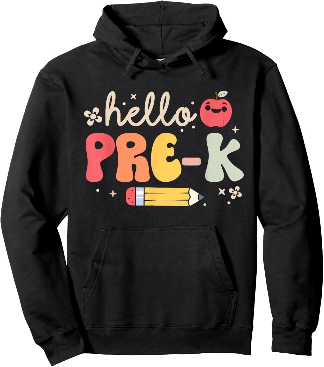 Hello Pre-K Students Teacher Back to School Funny Groovy Hoodie - Hoodie | Black
