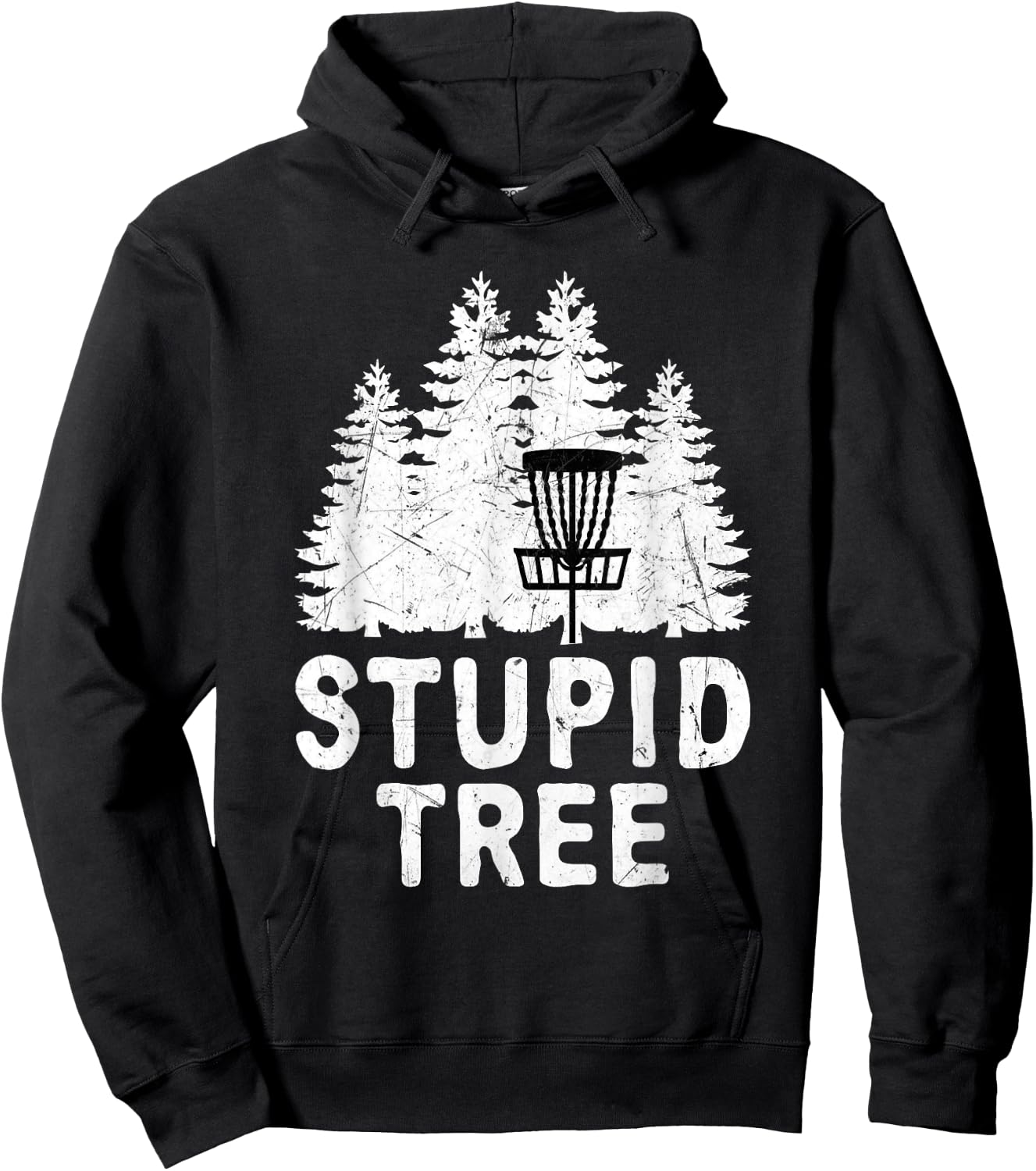 Funny Disc Golf Stupid Tree Distressed Frisbee Golf T Shirt Hoodie - Hoodie | Black