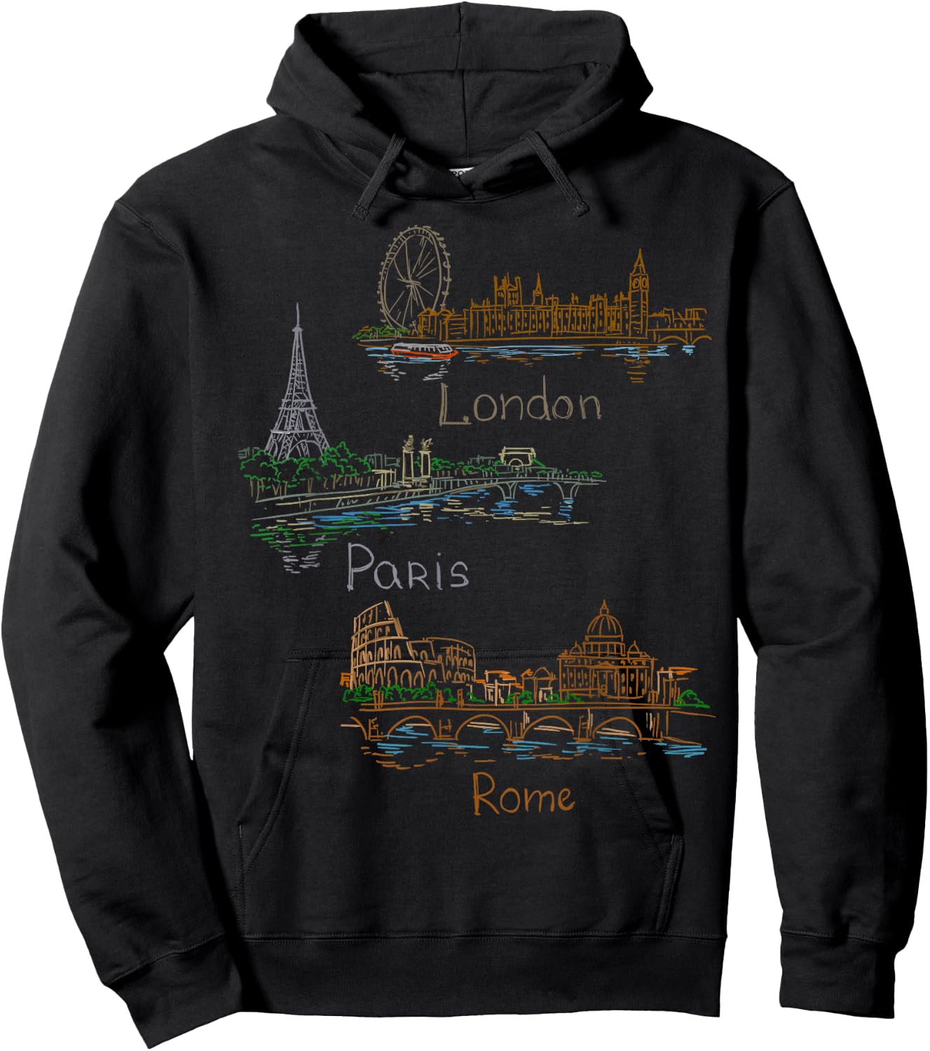 London Paris Rome Shirt Hoodie - Hoodie | Black