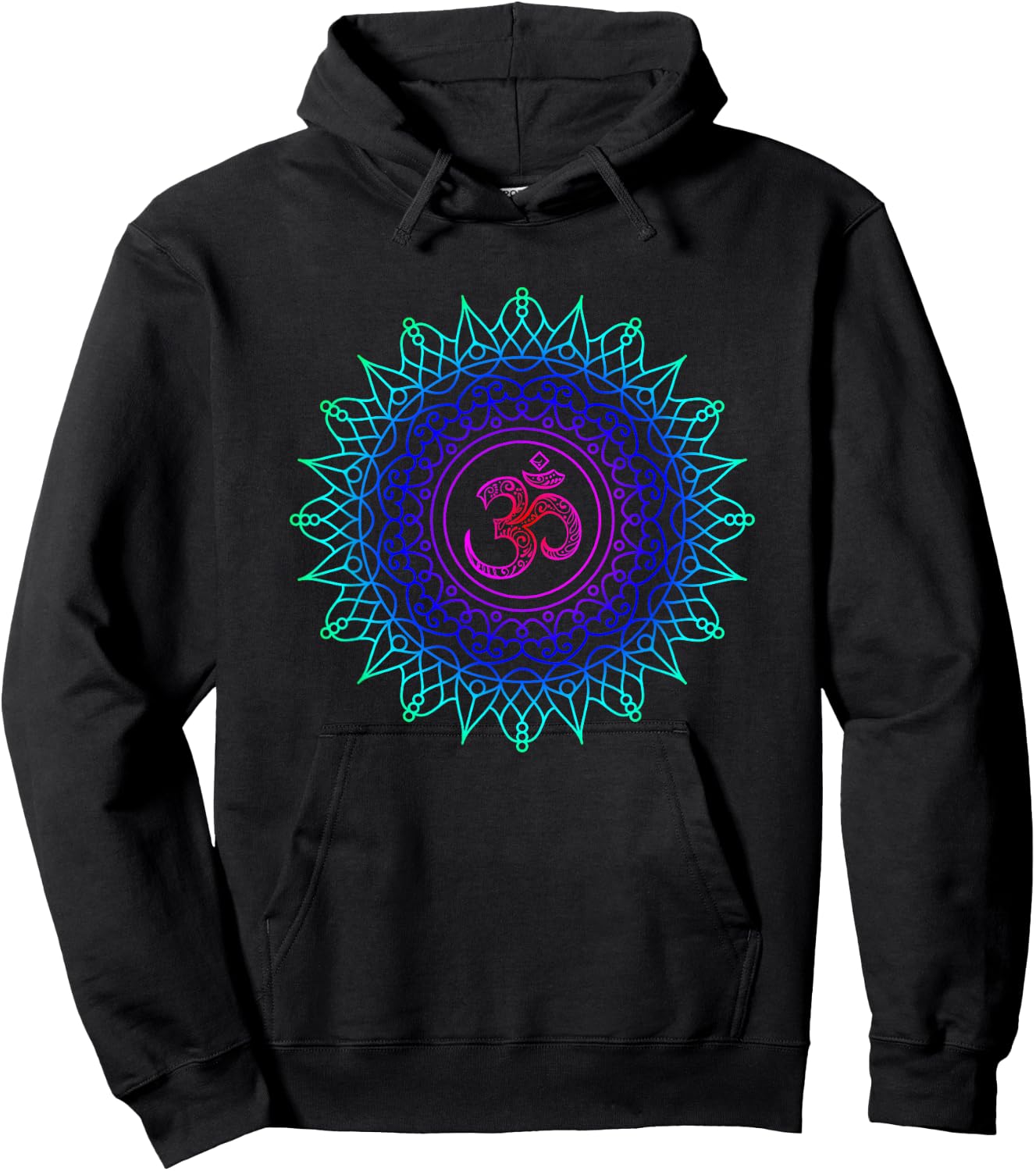 Om Mandala Rainbow | Spiritual New Age Buddhist Yoga T Shirt Hoodie - Hoodie | Black