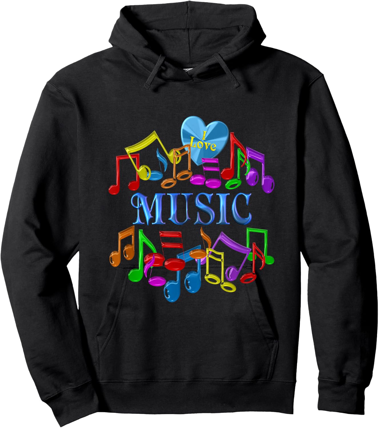 Colorful I Love Music Hoodie - Hoodie | Black