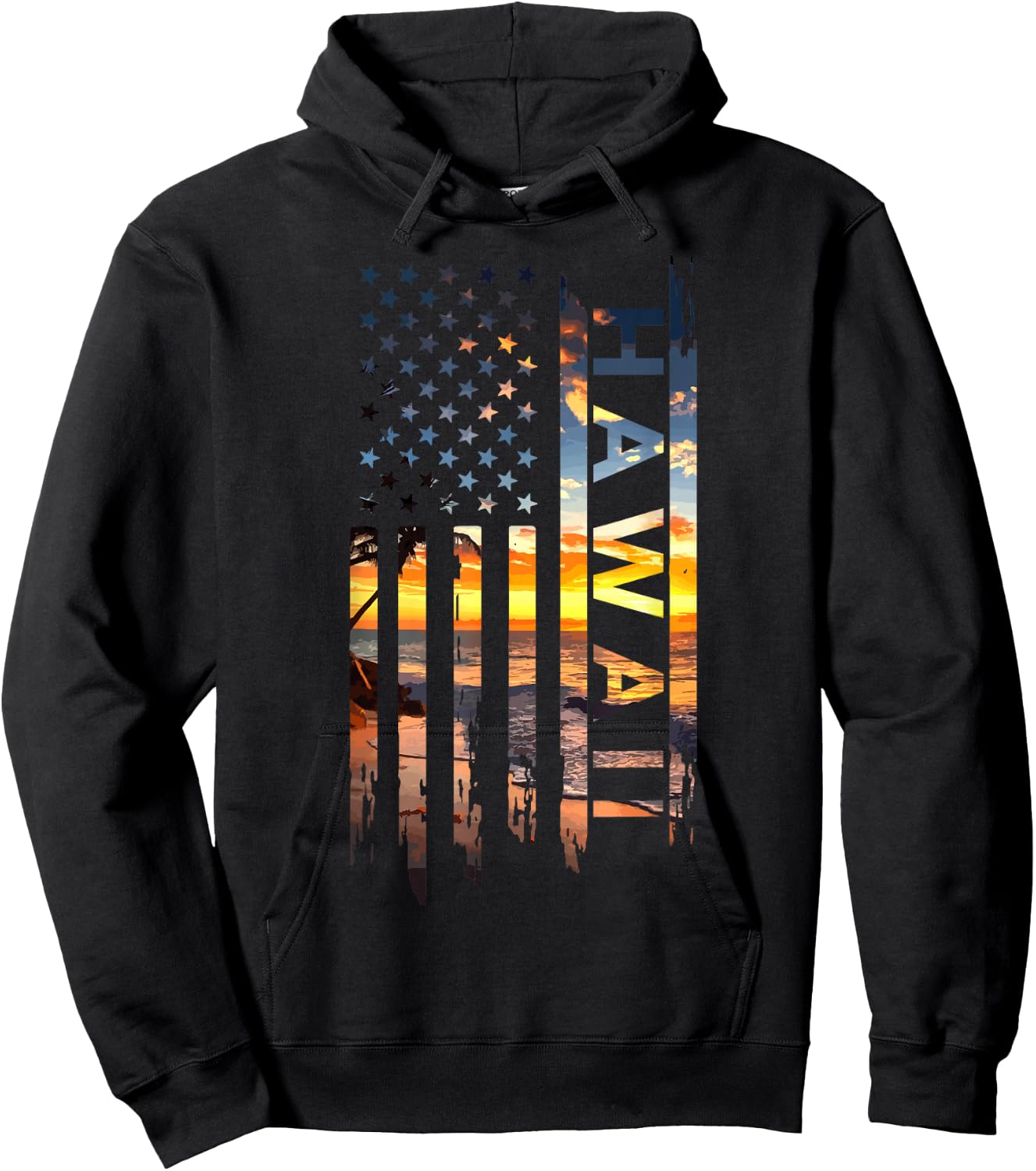 Hawaii American Flag Patriotic Hawaiian Pride USA Souvenir Hoodie - Hoodie | Black