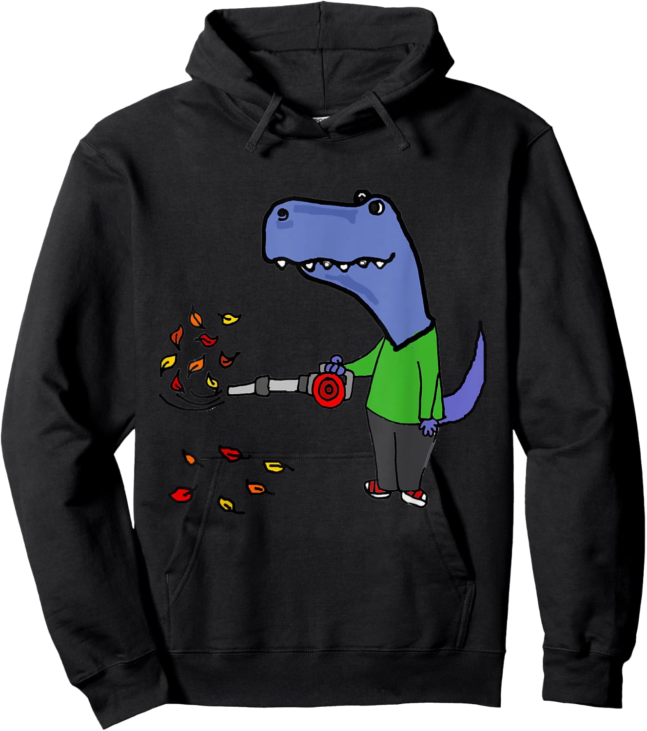 Smileteesall Funny T-rex Dinosaur using Leaf Blower Cartoon Hoodie - Hoodie | Black
