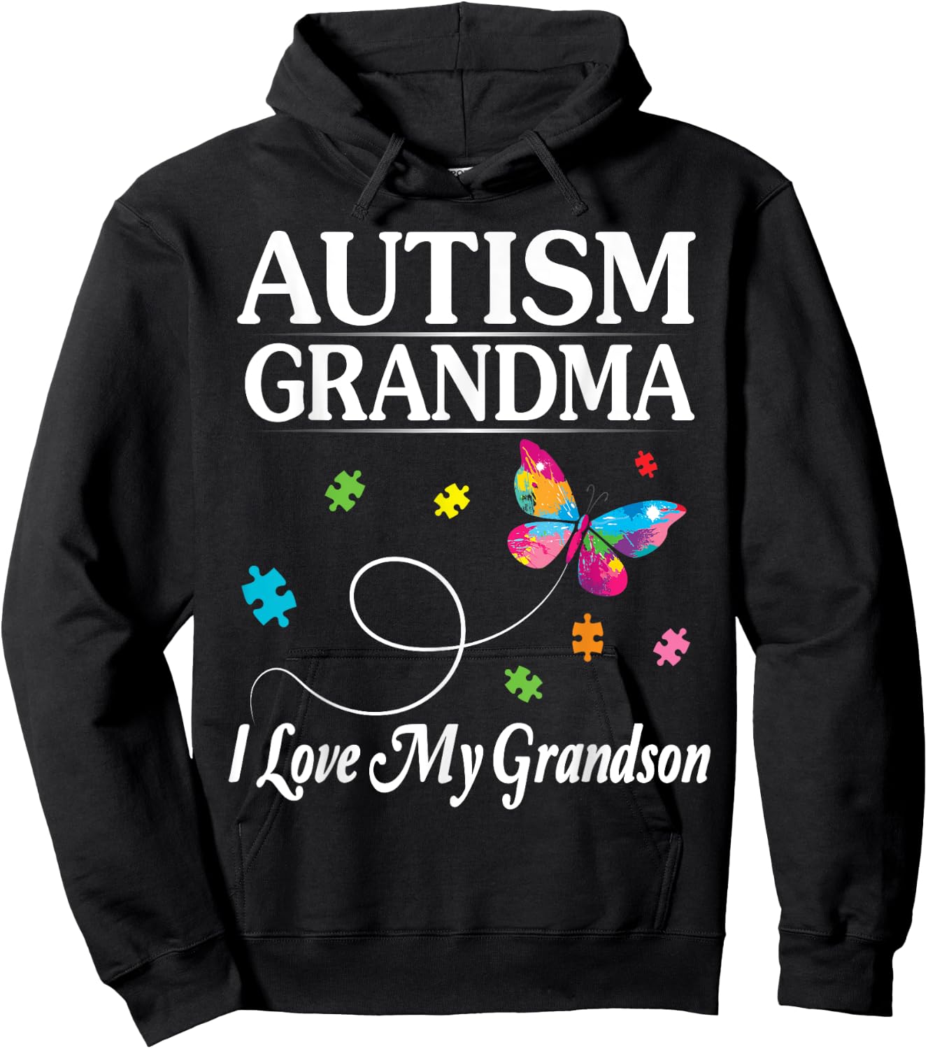 Butterfly Autism Grandma I Love My Grandson Awareness Month Hoodie - Hoodie | Black