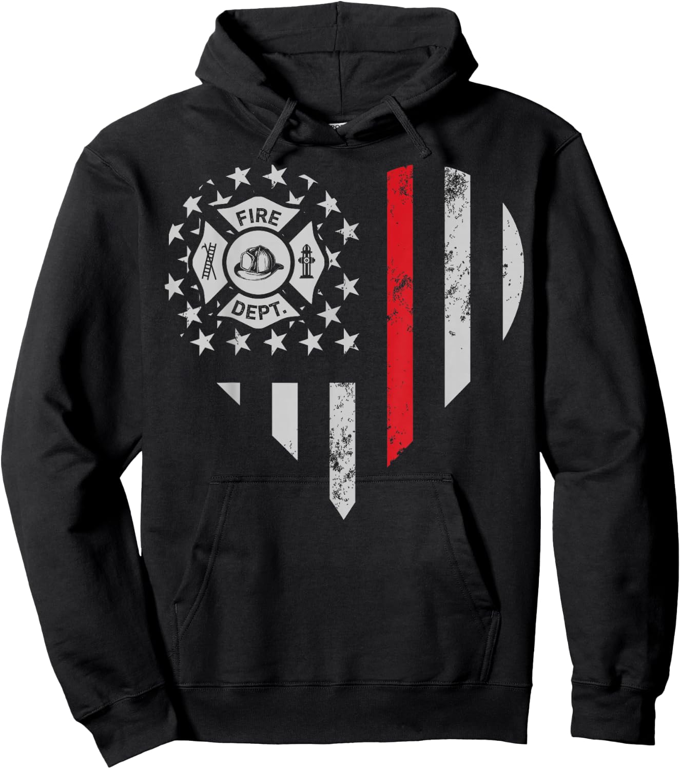 Firefighter Love Thin Red Line Heart 4th of July USA Flag Hoodie - Hoodie | Black