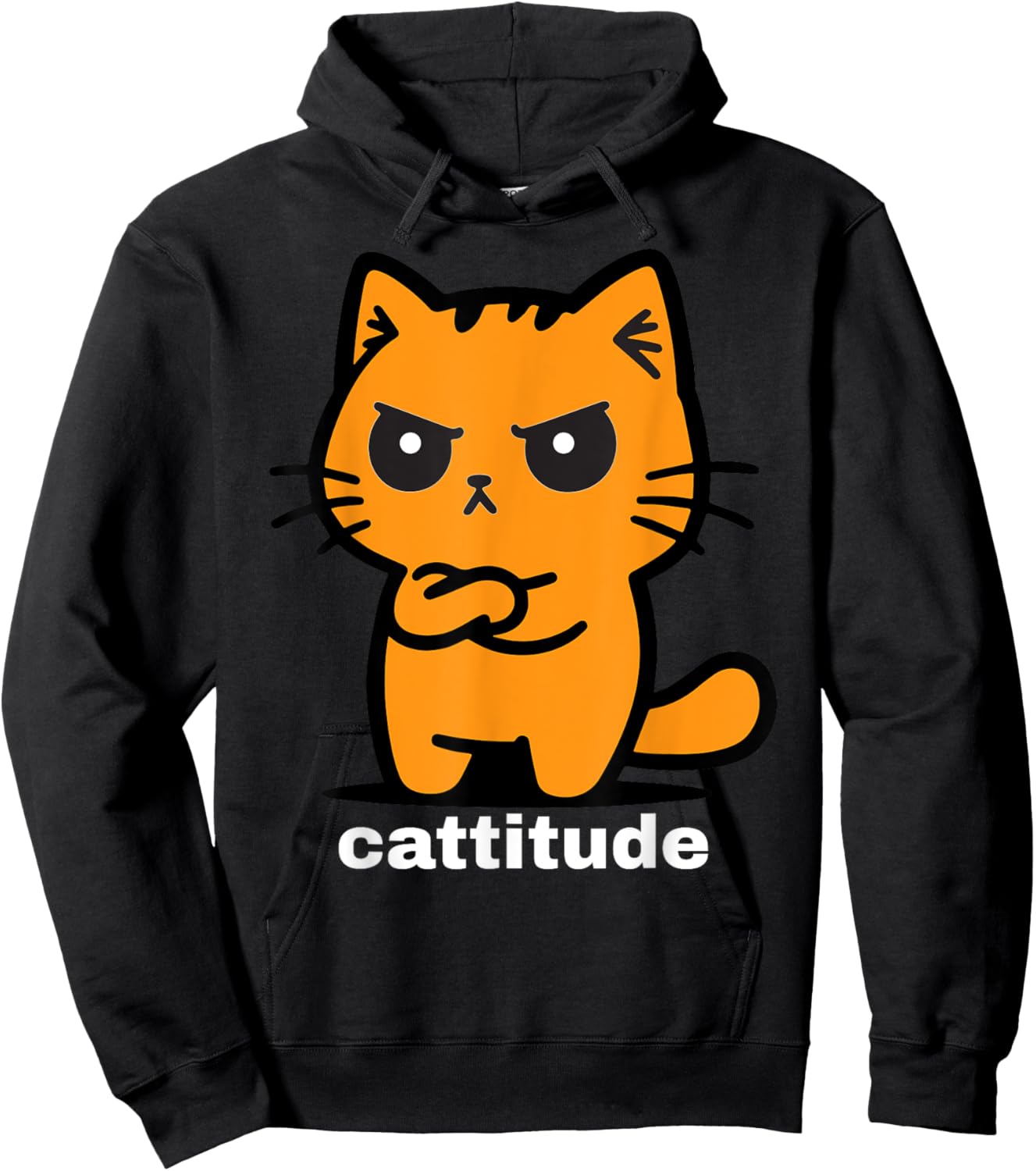 Orange Cat, Cattitude, Cat Lovers, Funny Angry Cat, Cute Men Women Kids Hoodie - Hoodie | Black