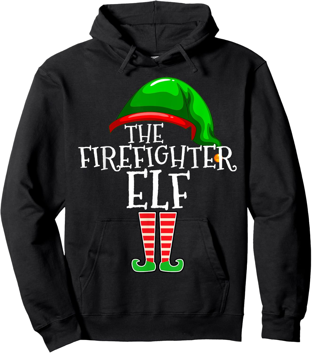Firefighter Elf Group Matching Family Christmas Gift Fireman Hoodie - Hoodie | Black