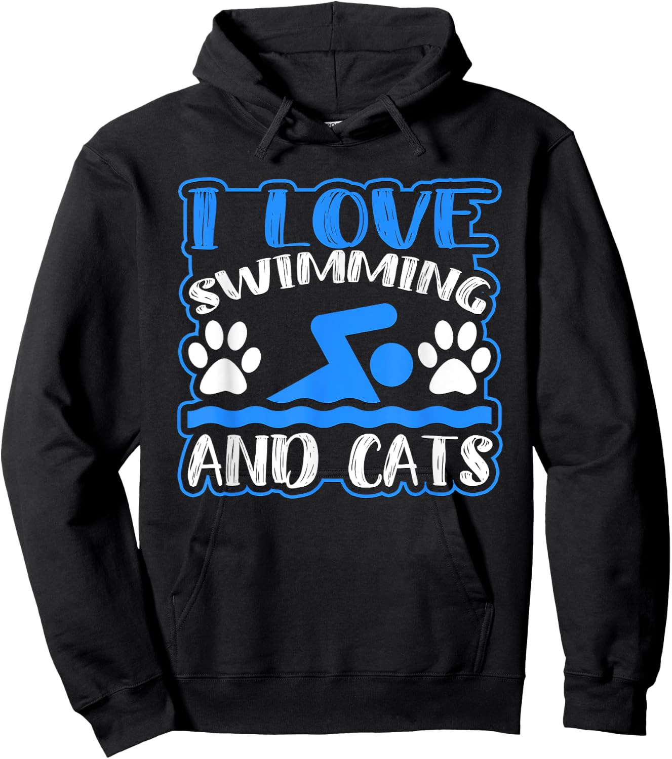 I Love Swimming And Cats Novelty Swim Hoodie - Hoodie | Black
