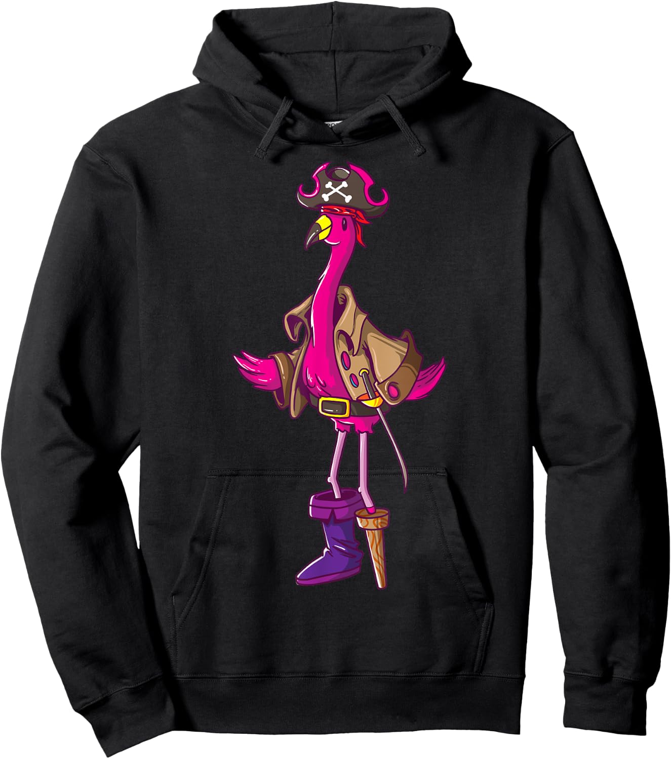Pirate Pink Flamingo Halloween Party Girls Shirt Jolly Roger Hoodie - Hoodie | Black