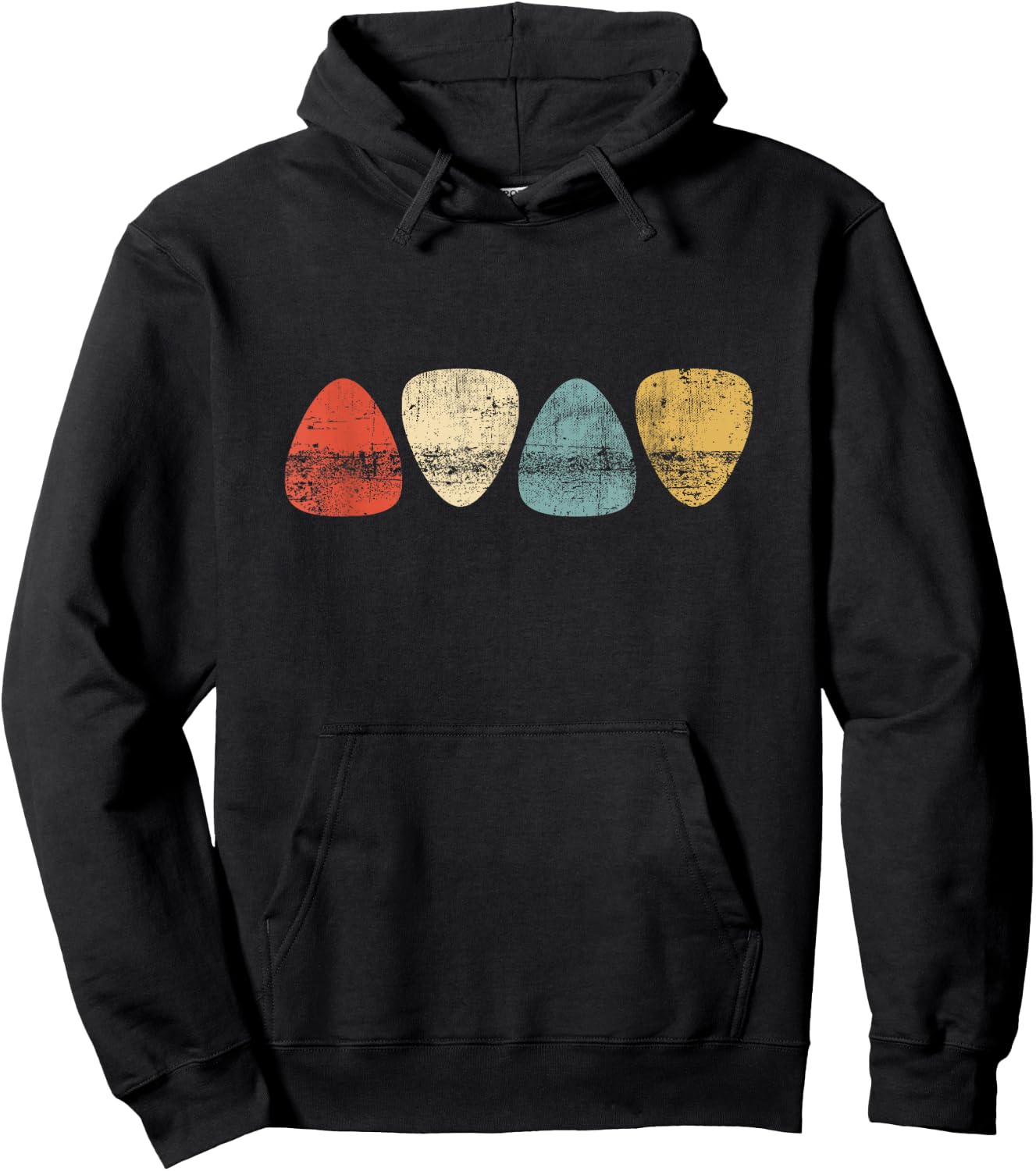 Vintage Guitar Pick Retro Guitarists + Bassist Hoodie - Hoodie | Black