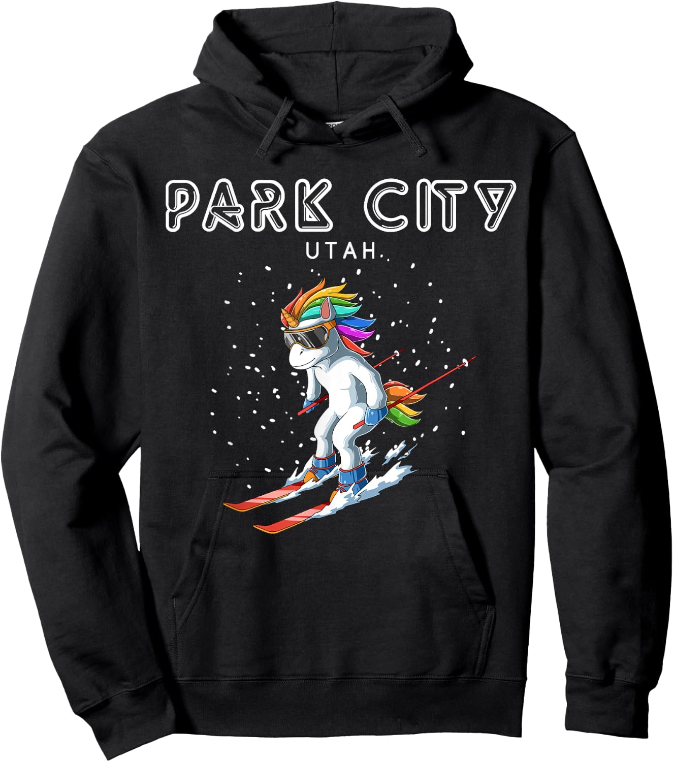 Park City Utah - Unicorn USA Ski Resort 80s Retro Gift Hoodie - Hoodie | Black