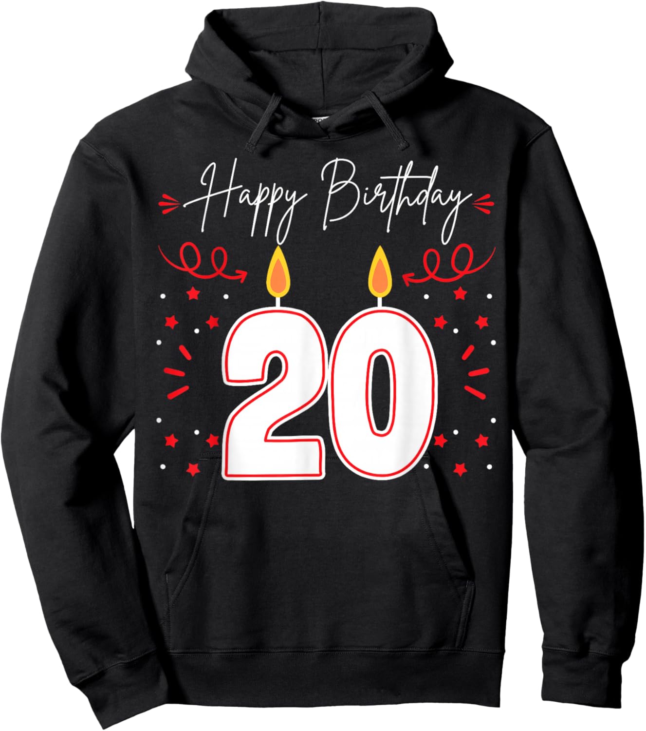 Candle 20 Birthday Party Decoration Wishes Candlelight Cake Hoodie - Hoodie | Black