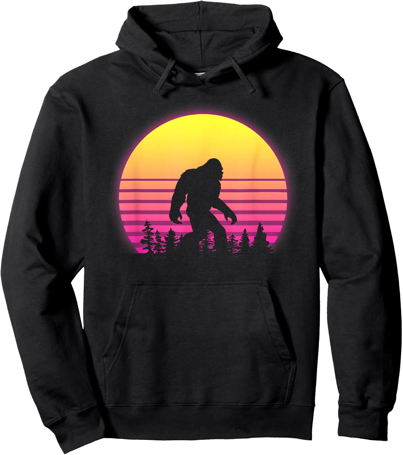 Retro Bigfoot Silhouette Vintage Sun - Believe 80's Hoodie - Hoodie | Black