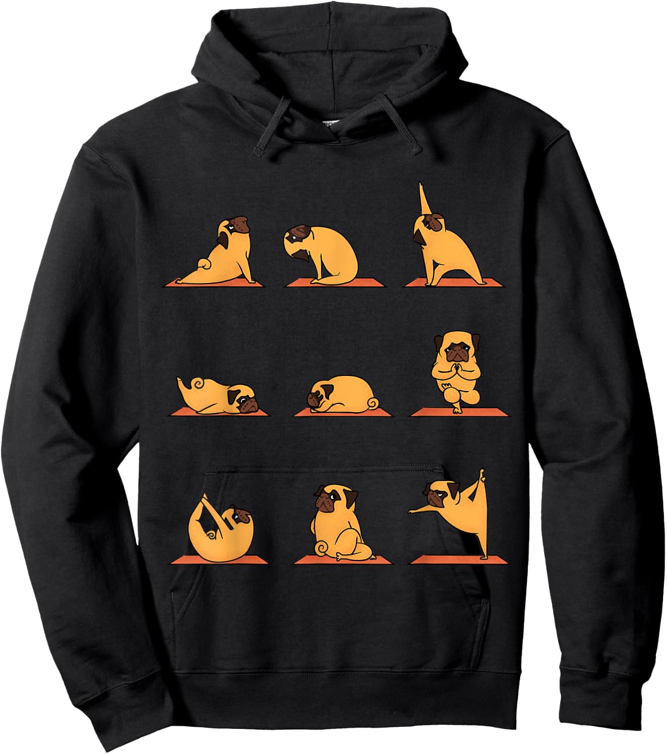 Yoga Puppy Yoga Pug Poses and Meditation Funny Pug Gift Hoodie - Hoodie | Black