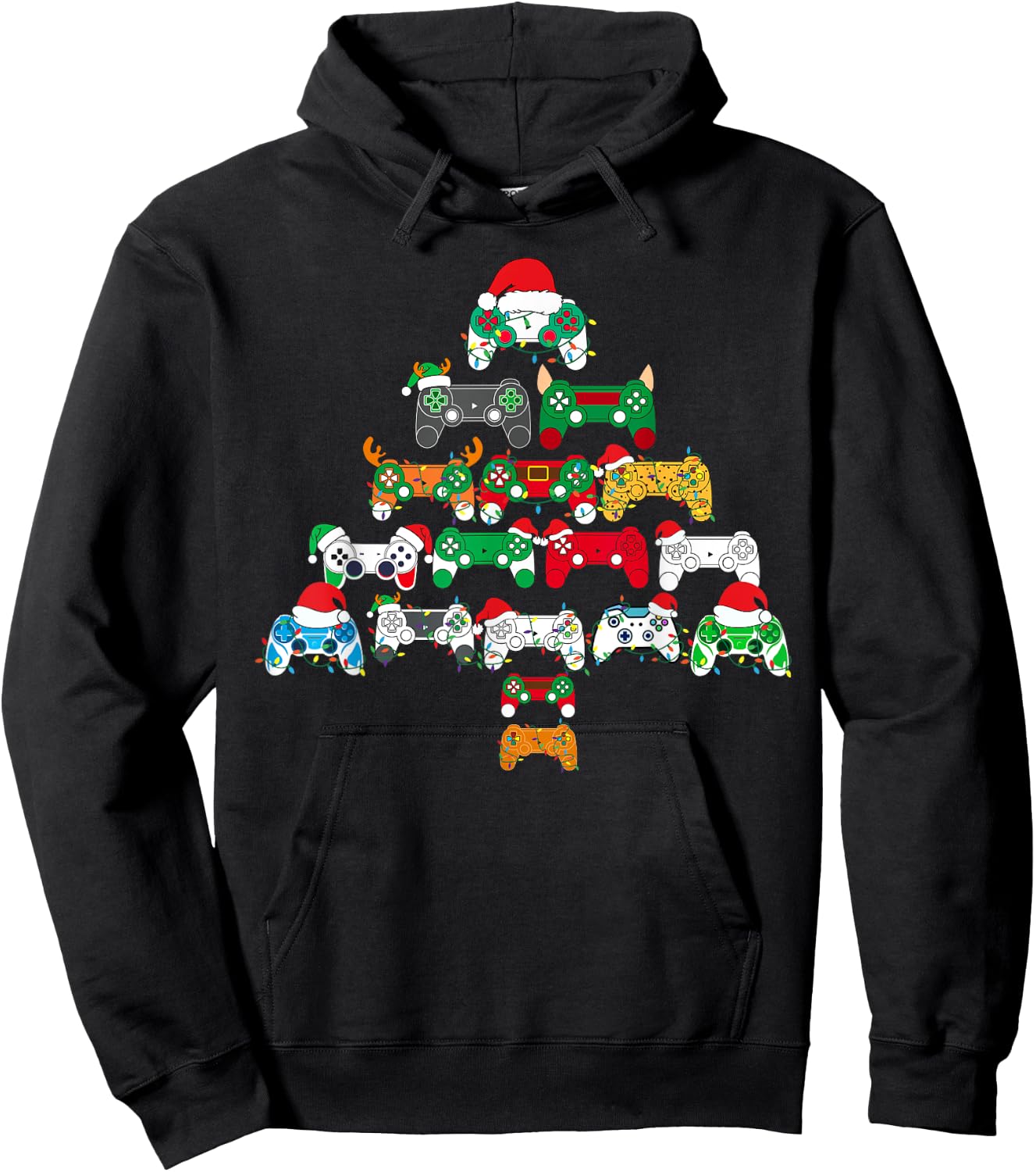 Funny Video Game Controller Christmas Tree Gamer Boys Kids Hoodie - Hoodie | Black