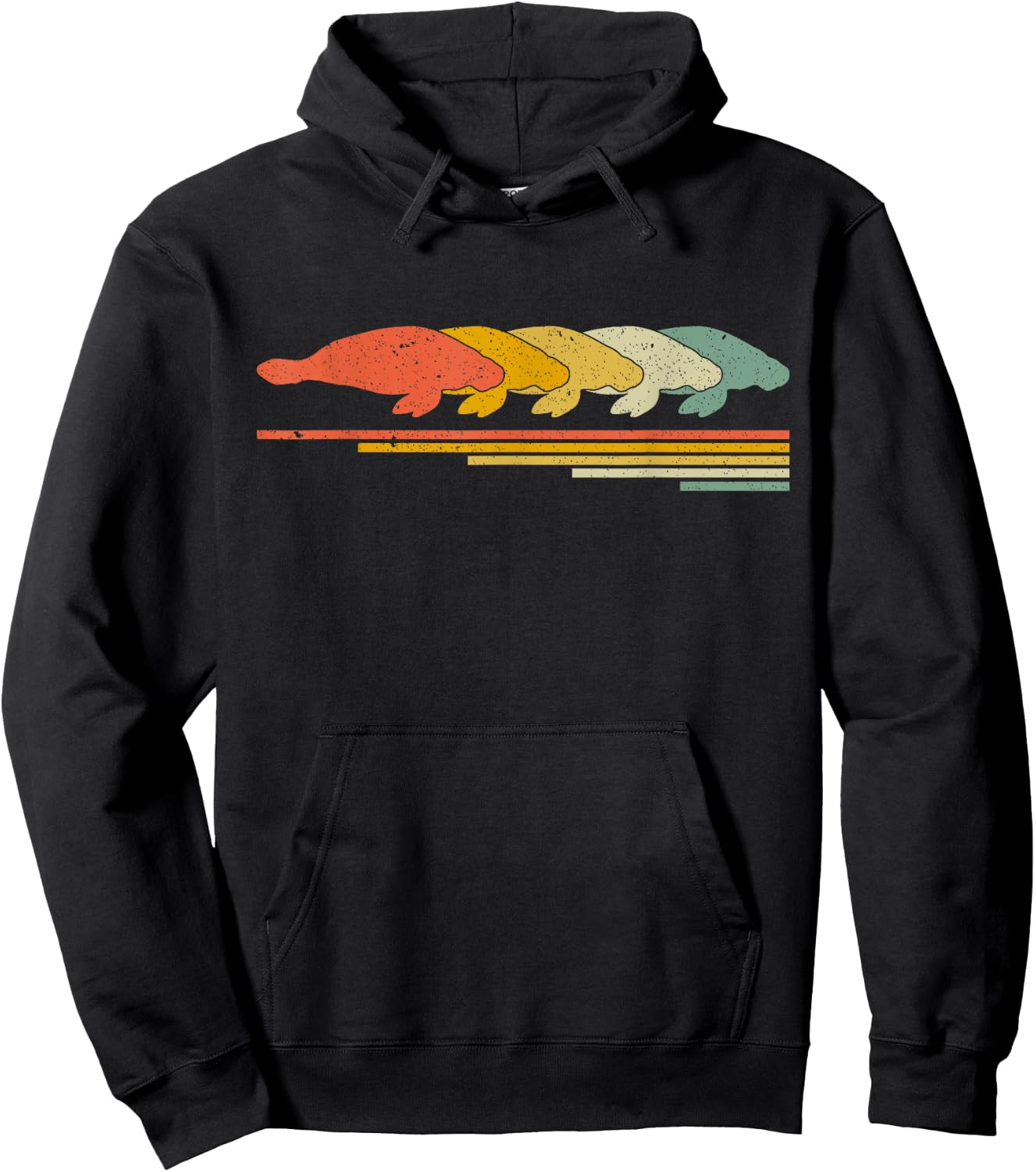 Manatee Retro Vintage 70s 80s Animal Lover Hoodie - Hoodie | Black