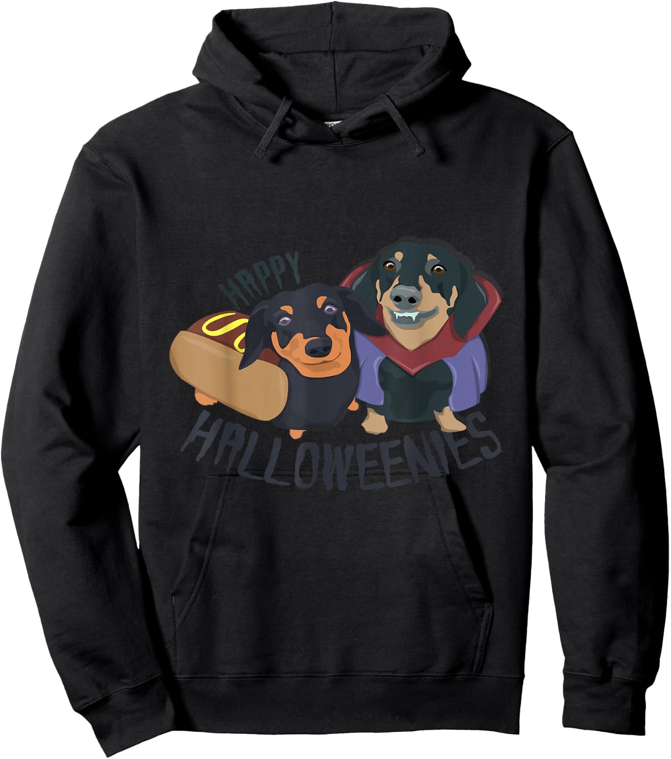 Happy Halloweenies Halloween Dachshund Weiner Dogs Hoodie - Hoodie | Black