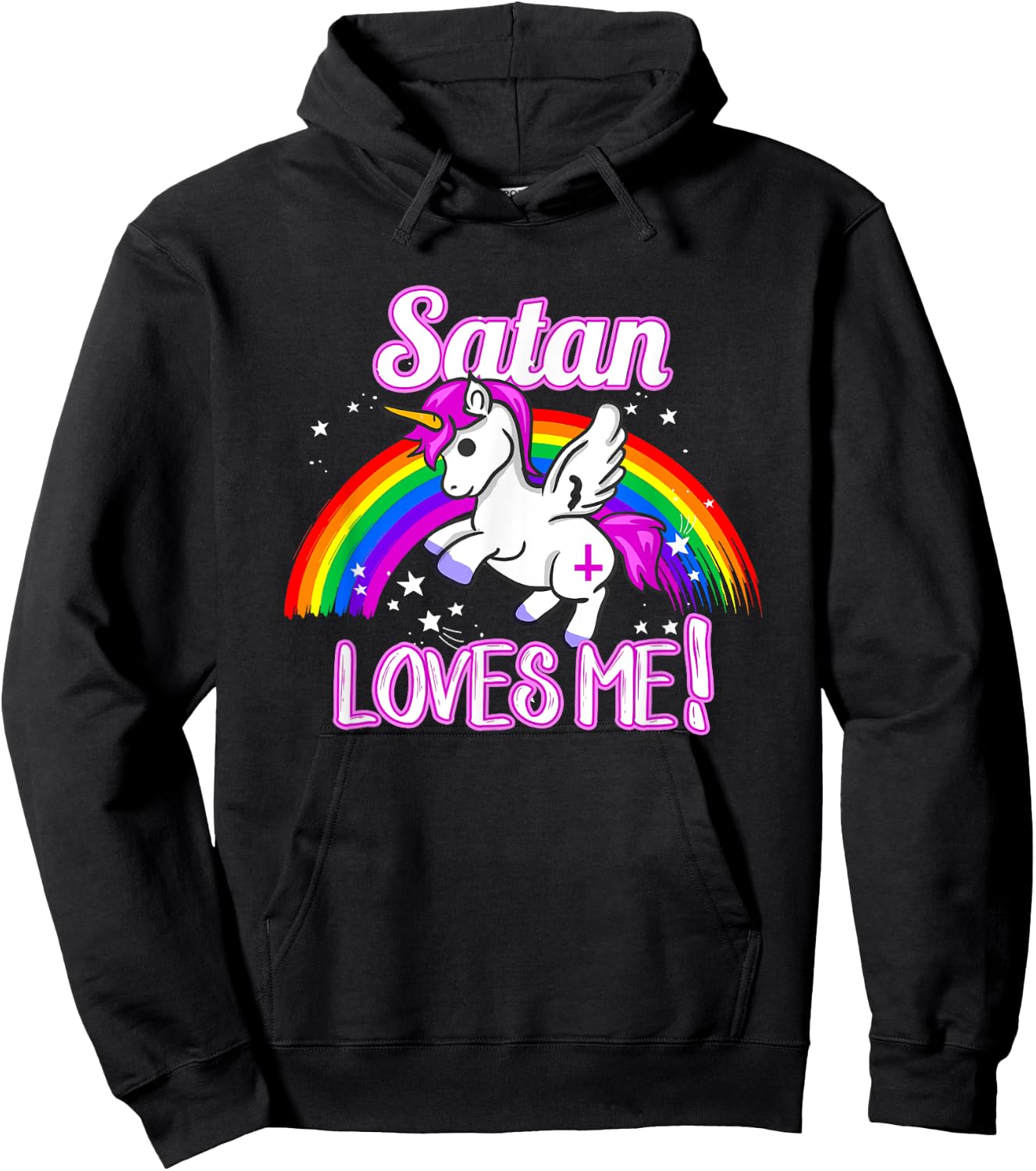 Satan Loves Me Unicorn Religion Non-Believer God Hoodie - Hoodie | Black