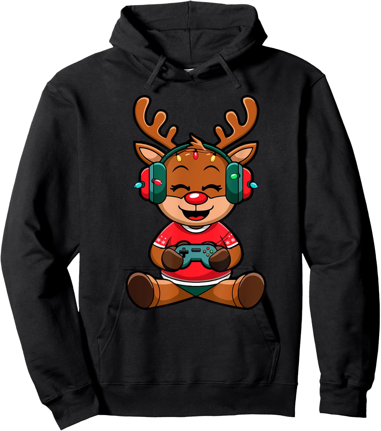 Funny Christmas Gamer Reindeer Gaming Kids Christmas Boys Hoodie - Hoodie | Black