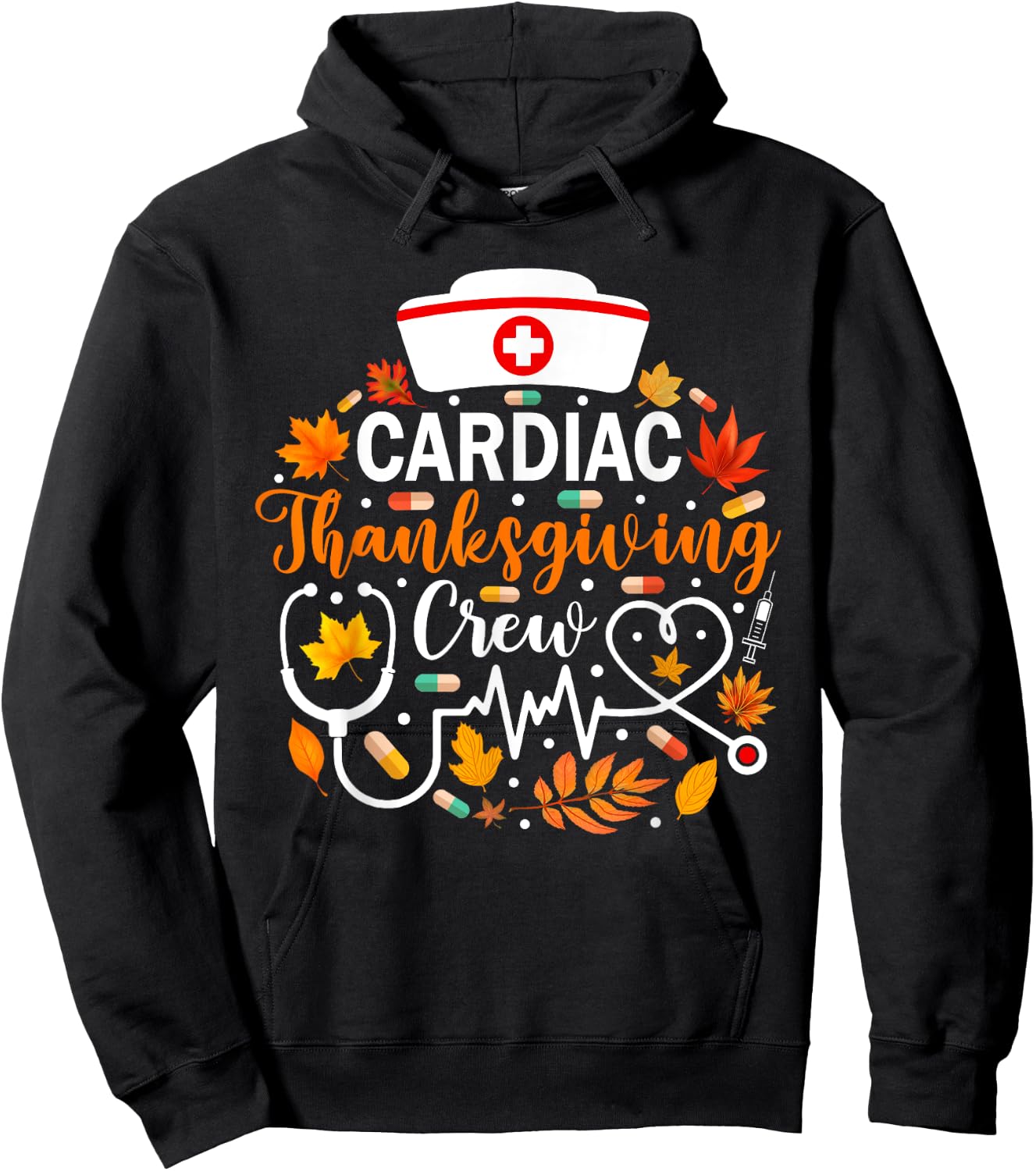 Cardiac Thanksgiving Nurse Crew Funny Thanksgiving Nurse Hoodie - Hoodie | Black