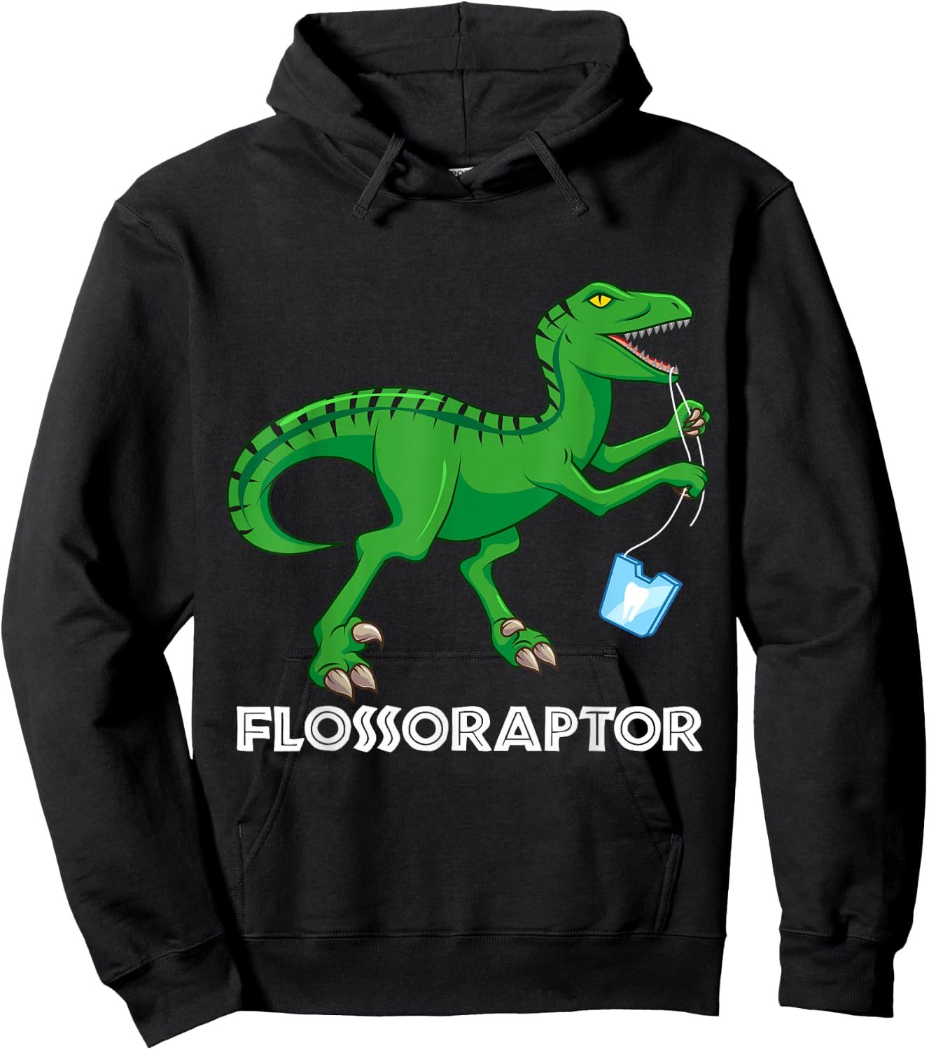 Funny Dentist Flossoraptor Flossing Dinosaur Dental Hygiene Hoodie - Hoodie | Black