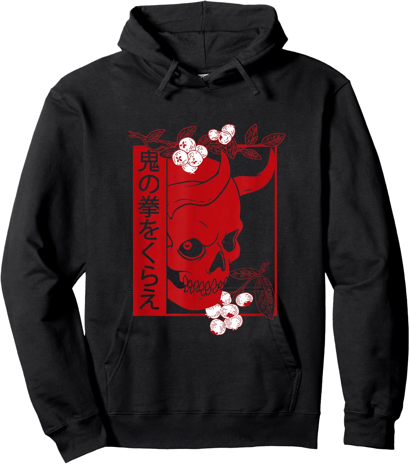 Japanese Demon Art face Skull Devil oni Harajuku Aesthetic Hoodie - Hoodie | Black