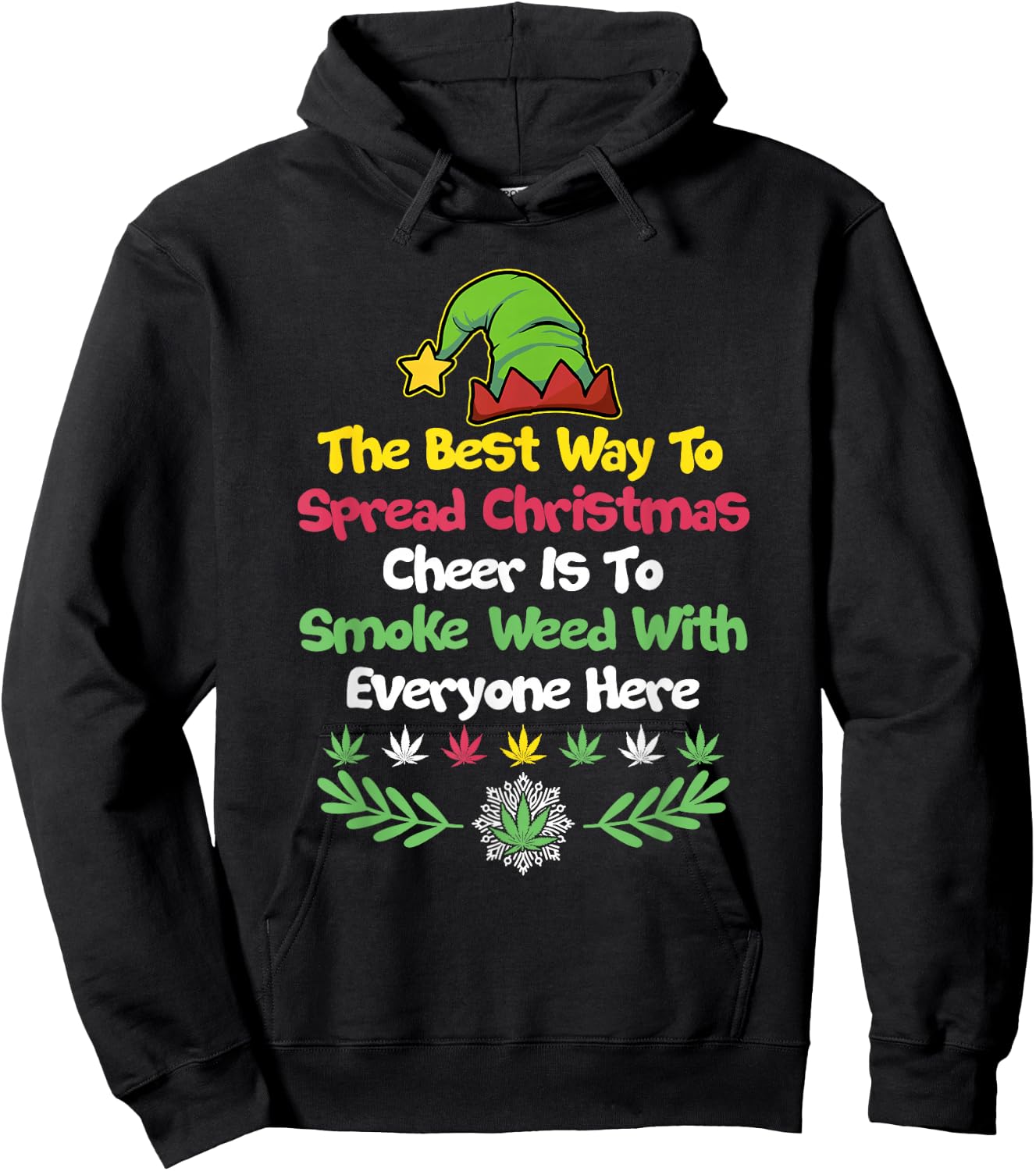 Cannabis Christmas Cheer Elf Funny Holiday Marijuana Hoodie - Hoodie | Black