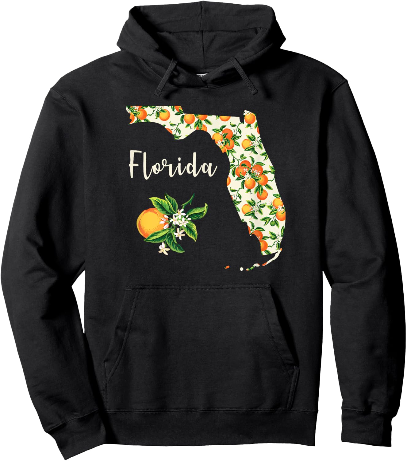 Florida Floral Orange Blossom Handwritten State Inspired Hoodie - Hoodie | Black