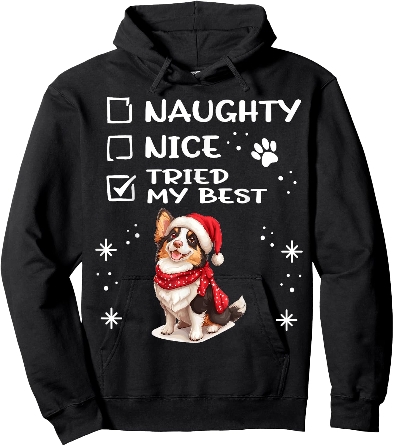 Cute Cardigan Welsh Corgi Dog Christmas Naughty Nice Tried Women Kids Hoodie - Hoodie | Black