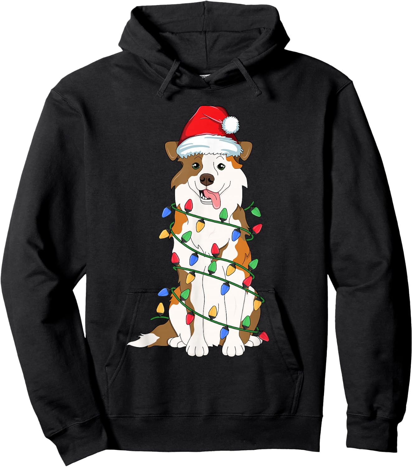 Australian Shepherd Christmas Tree Light Aussie Xmas Dog Men Women Kids Hoodie - Hoodie | Black