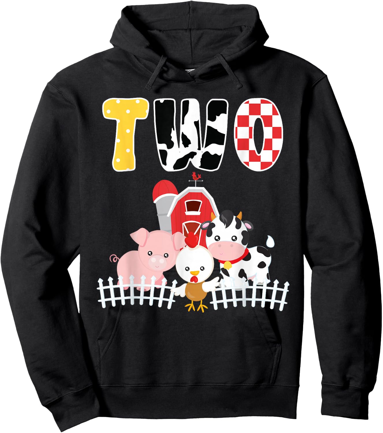 Barnyard Farm Animals 2nd Birthday 2 Year Old Birthday Shirt Hoodie - Hoodie | Black