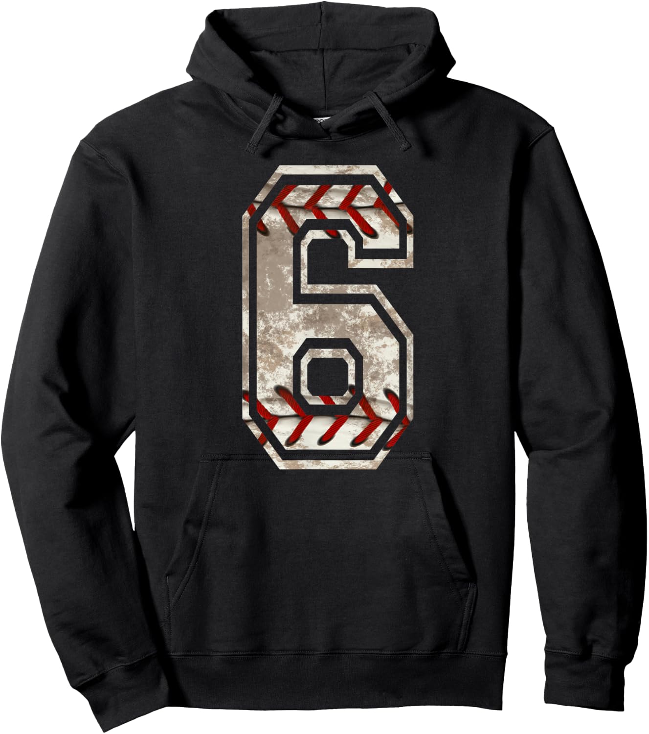 Baseball Jersey Number 6 Vintage Distressed Hoodie - Hoodie | Black