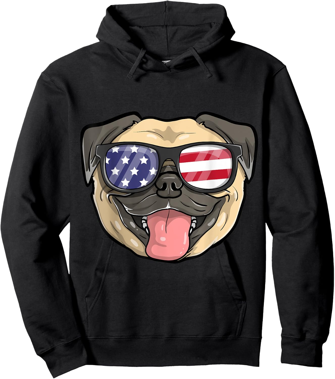 Pug Dog Patriotic USA 4th of July American Cute Gift Hoodie - Hoodie | Black