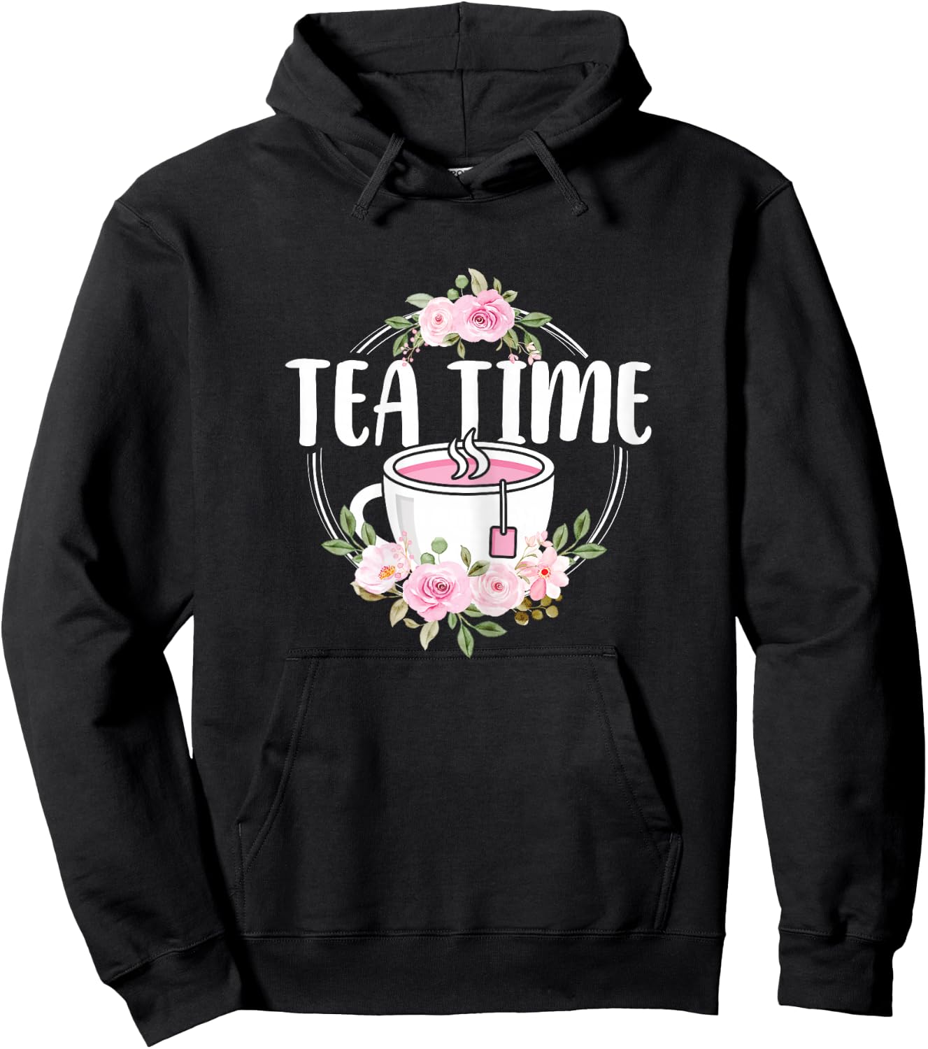 Cute Tea Time Flower Teacup Tea Lover Women Girls Hoodie - Hoodie | Black