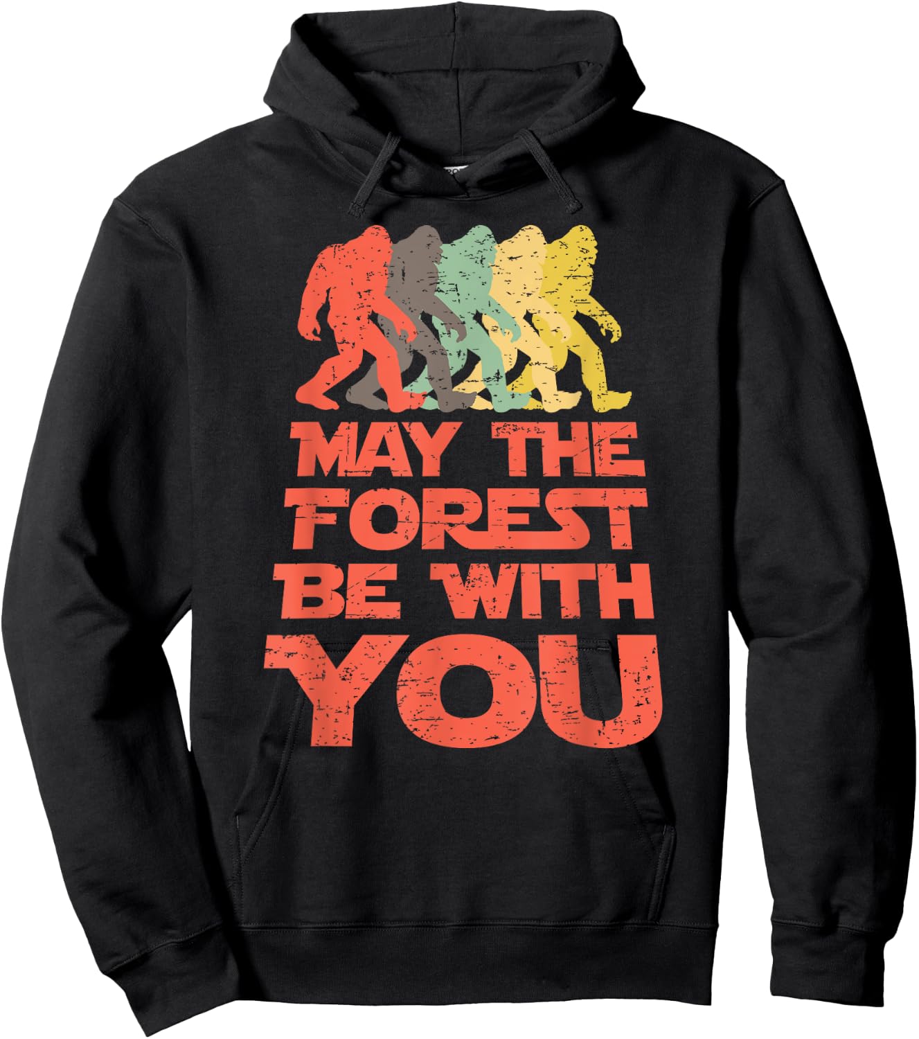 Bigfoot May The Forest Be With You Distressed Gift Hoodie - Hoodie | Black
