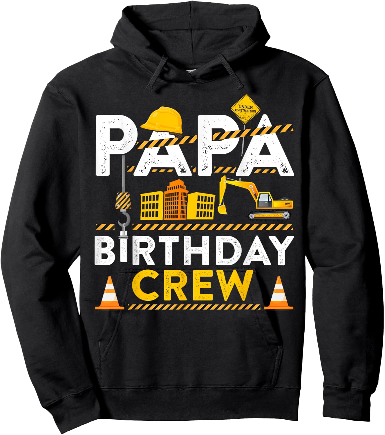 Papa Birthday Crew Construction Birthday Party Gift Hoodie - Hoodie | Black