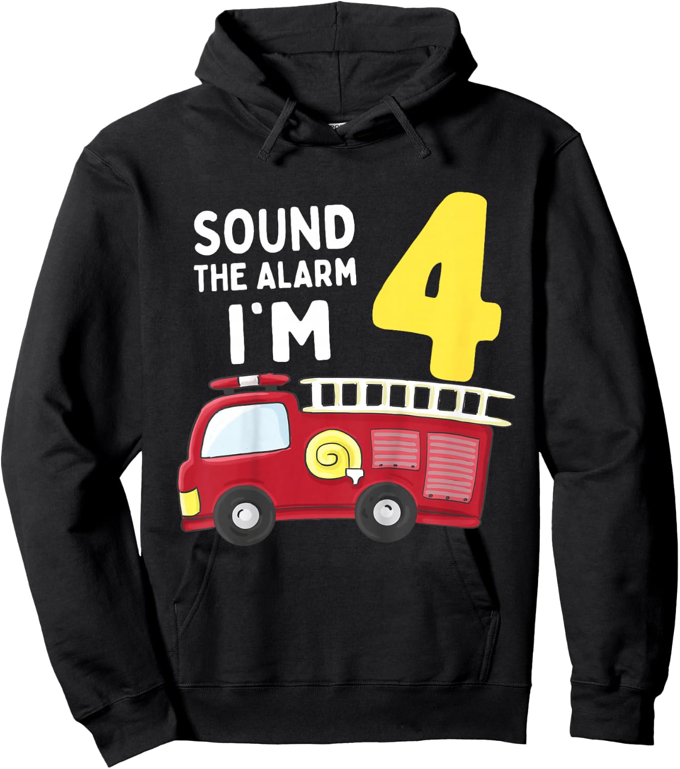 Kids Fire Truck 4th Birthday Boy Kids Firefighter 4 Year Old Hoodie - Hoodie | Black
