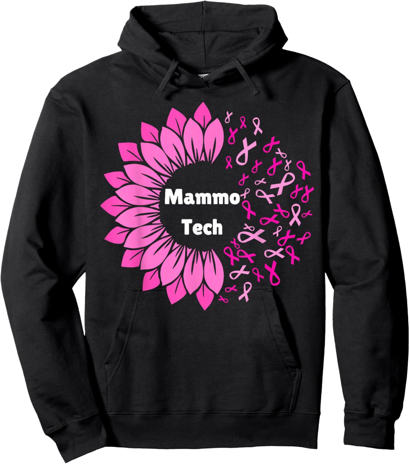 Retro Sunflower Ribbon Mammo Tech Mammography Technologist Hoodie - Hoodie | Black
