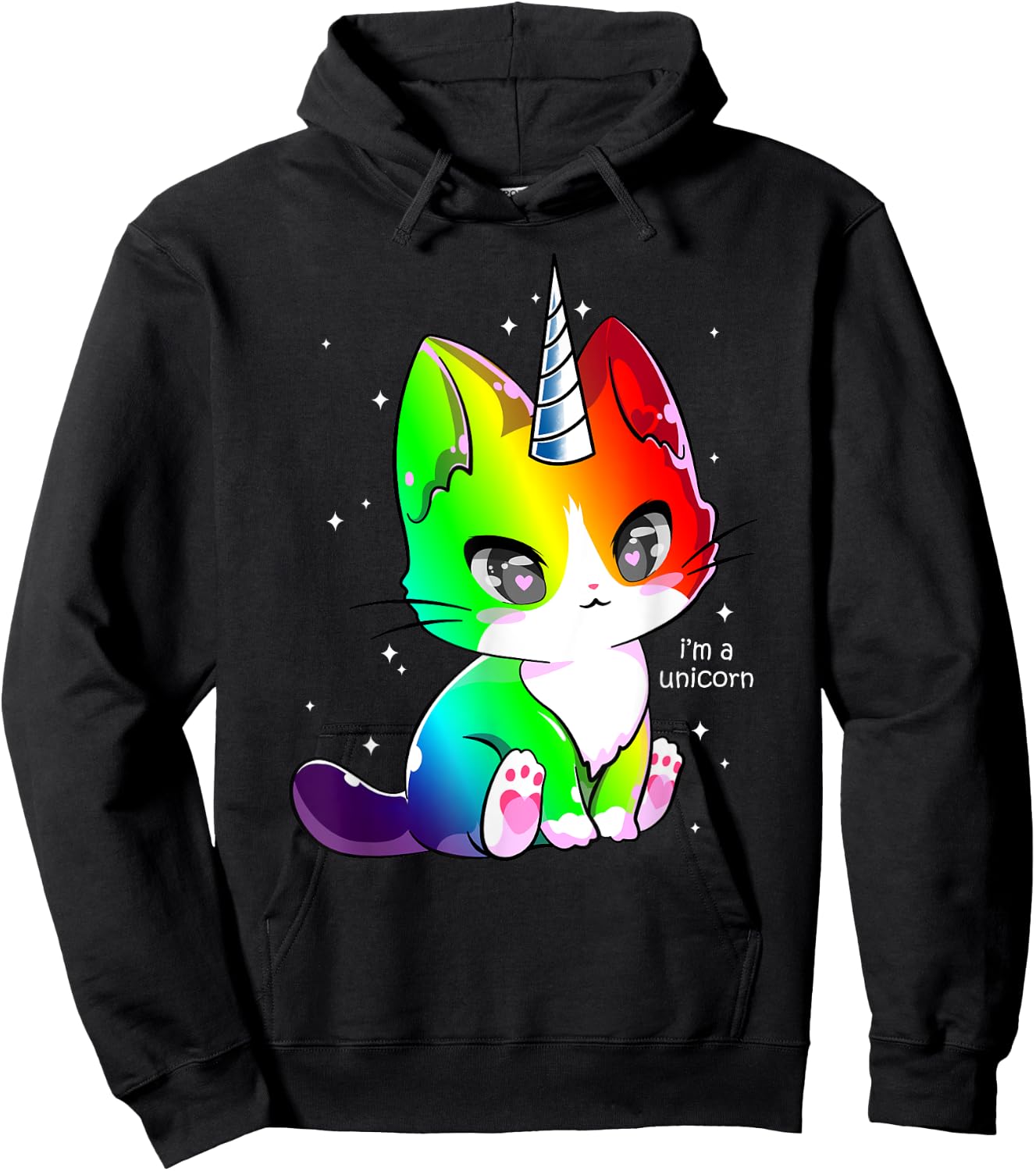 Caticorn Unicorn Cat Kittycorn Girls Women Rainbow Caticorn Hoodie - Hoodie | Black