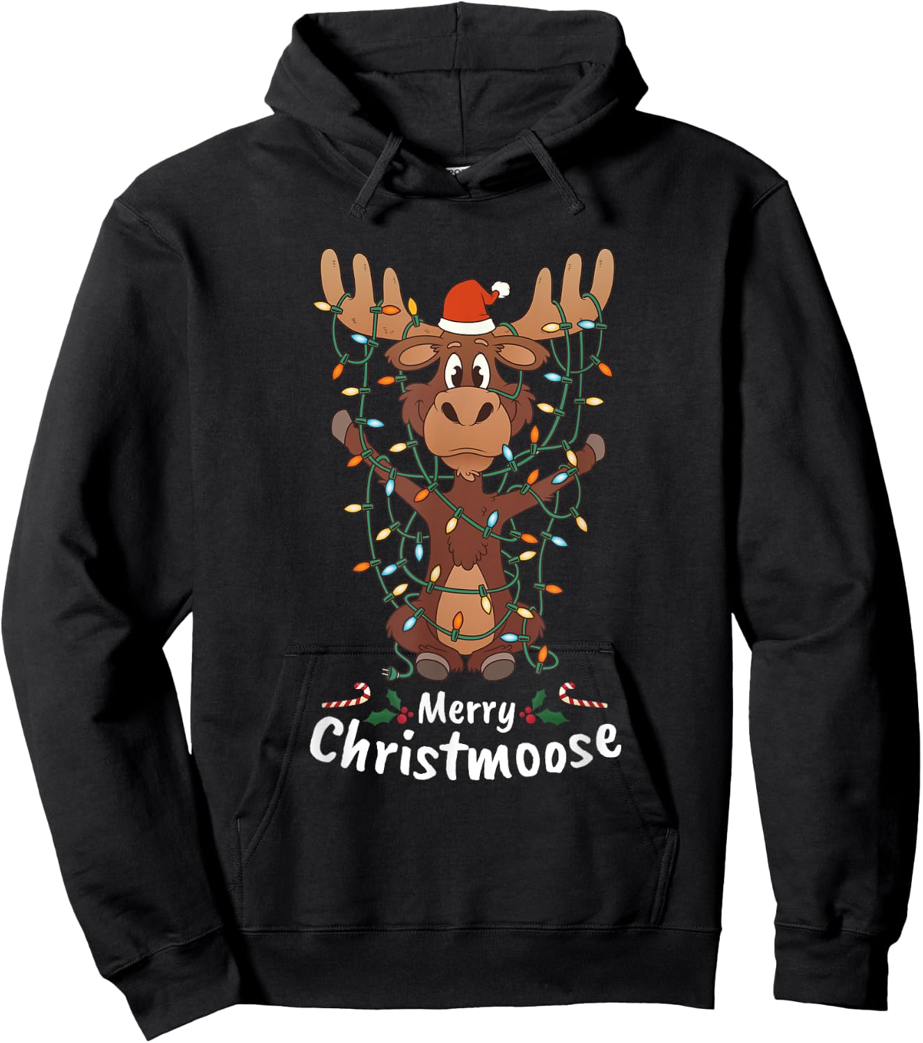Merry Christmas Elk Christmas Tree Lighted Gift Hoodie - Hoodie | Black