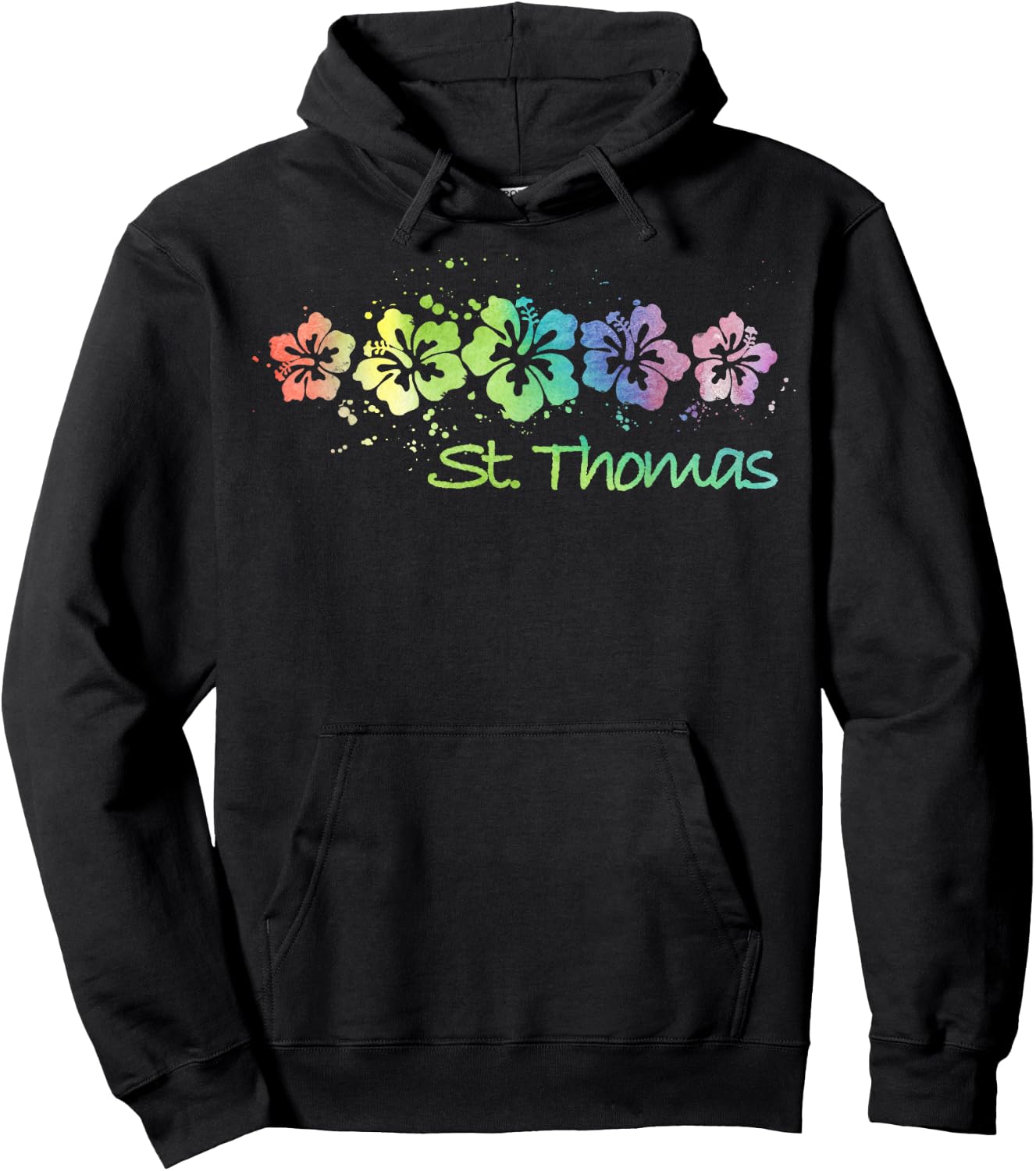 St Thomas Watercolour Beach Travel Surf Hoodie - Hoodie | Black