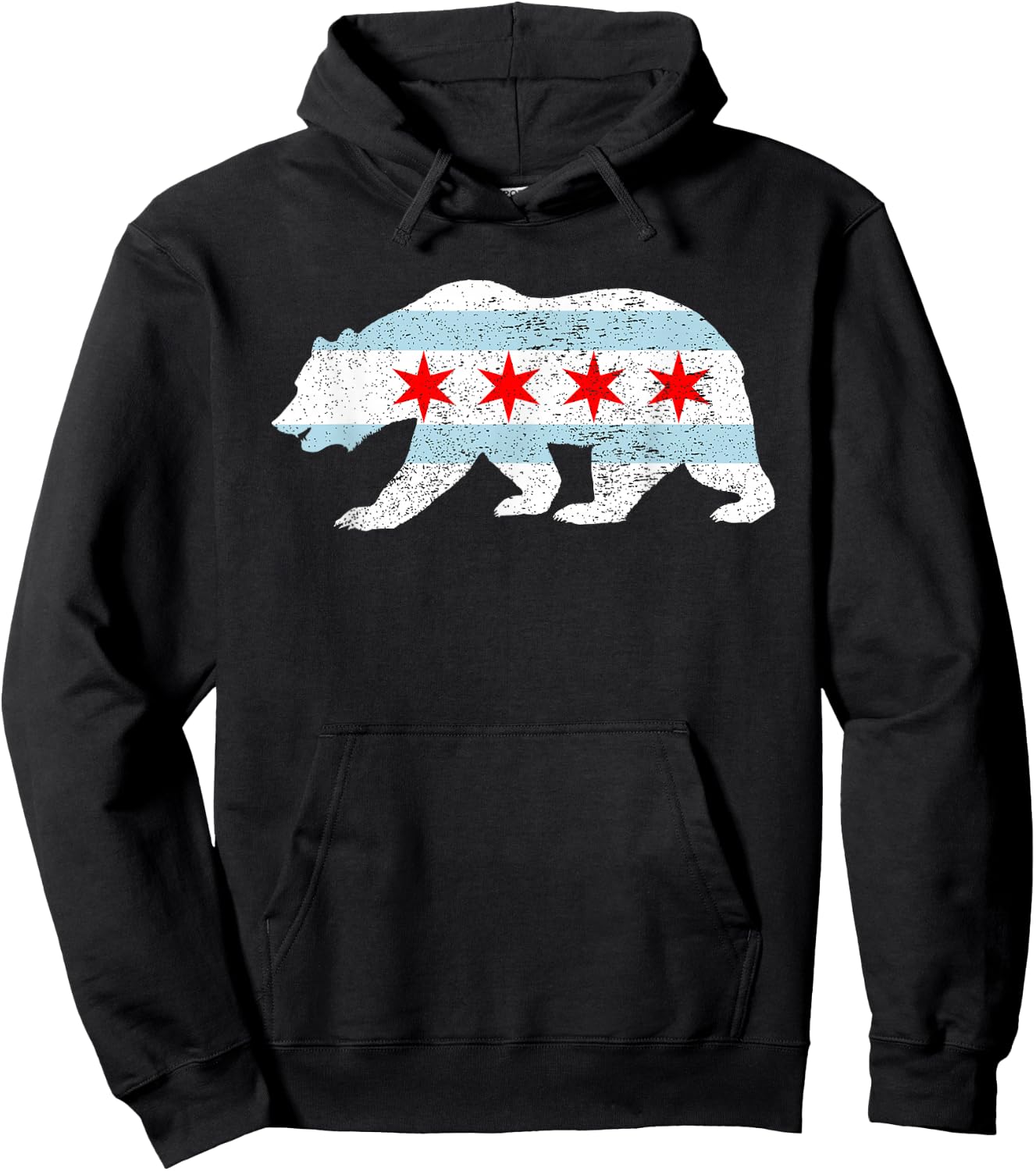 Sweet Vintage Retro Chicago City Flag Bear Print Hoodie - Hoodie | Black