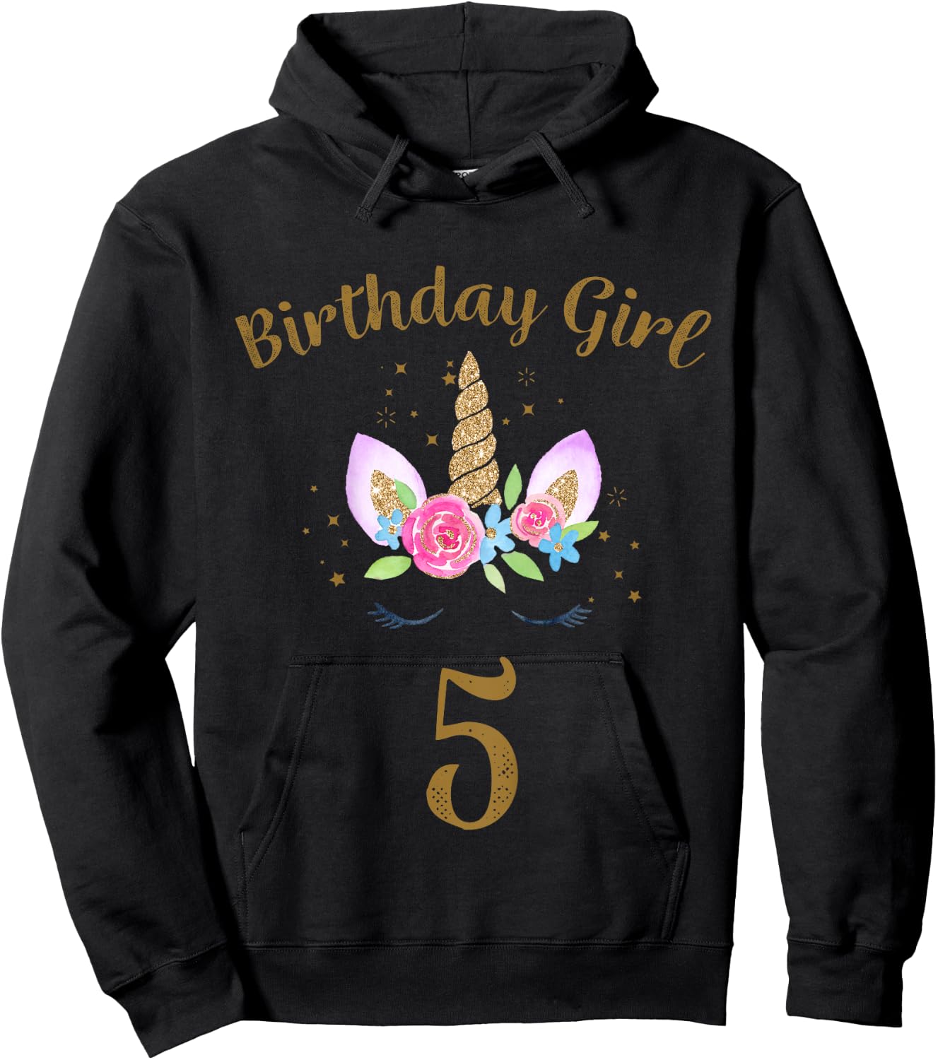 Kids 5th Birthday Girl Unicorn Shirt 5th Birthday Outfit Hoodie - Hoodie | Black