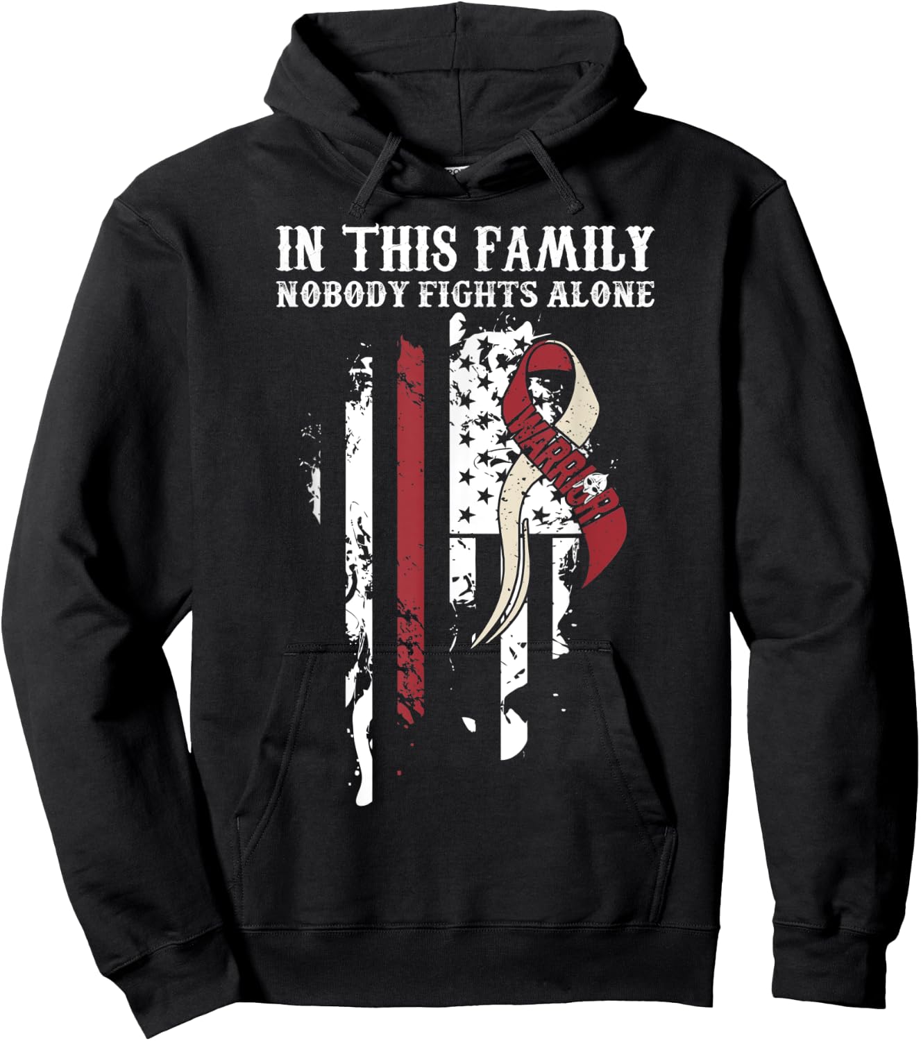 Nobody Alone- Throat Cancer Awareness Support Ribbon Hoodie - Hoodie | Black