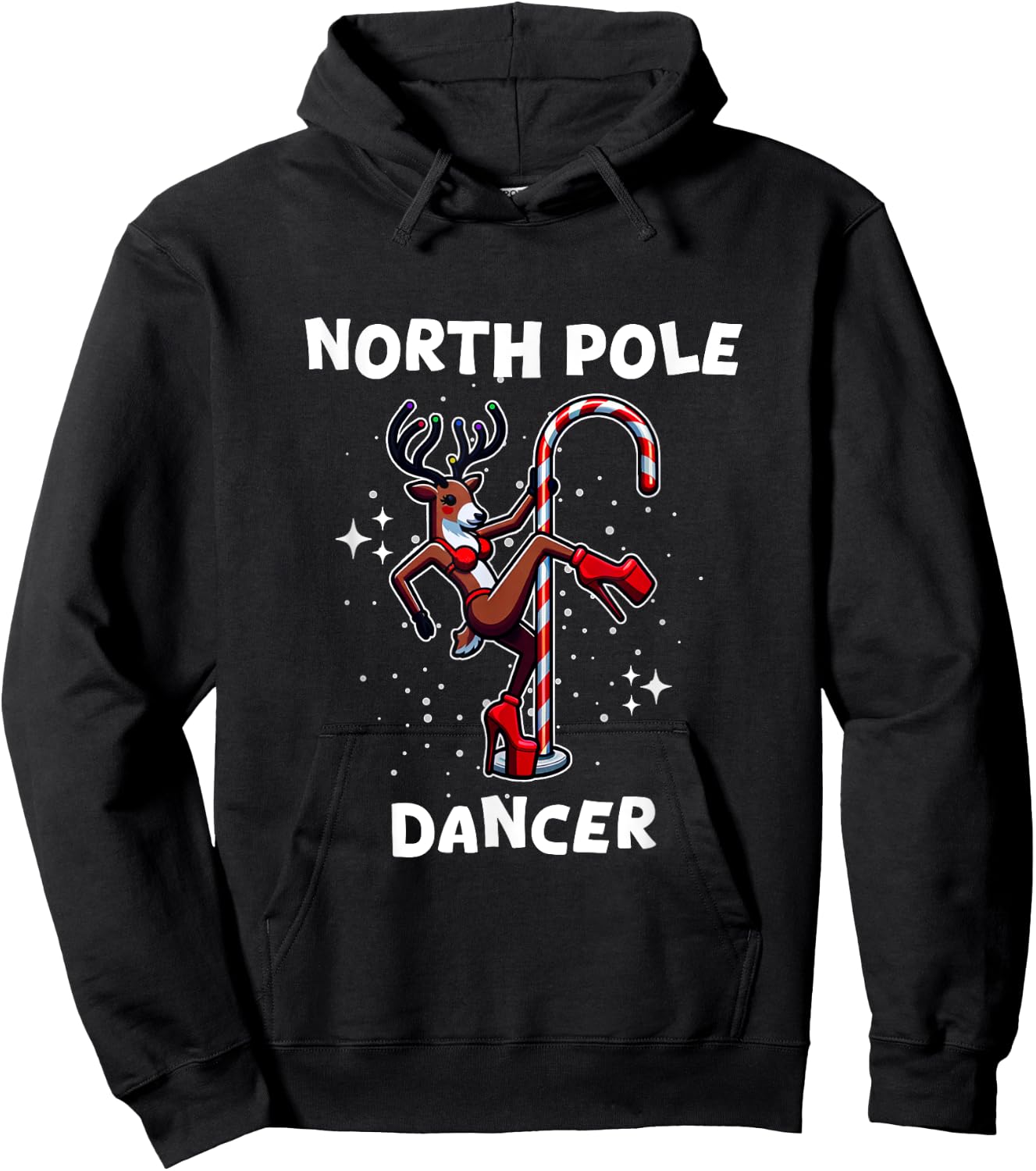 North Pole Dancer Reindeer Stripper Pole Funny Christmas Hoodie - Hoodie | Black